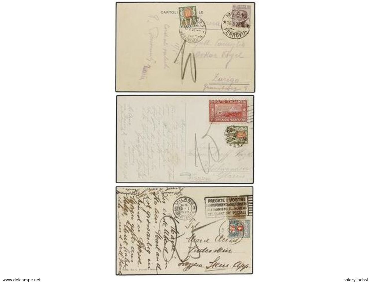 3675 ITALIA. 1907-38. 7 Covers And Card With Swiss Postage Due Stamps. - Other & Unclassified