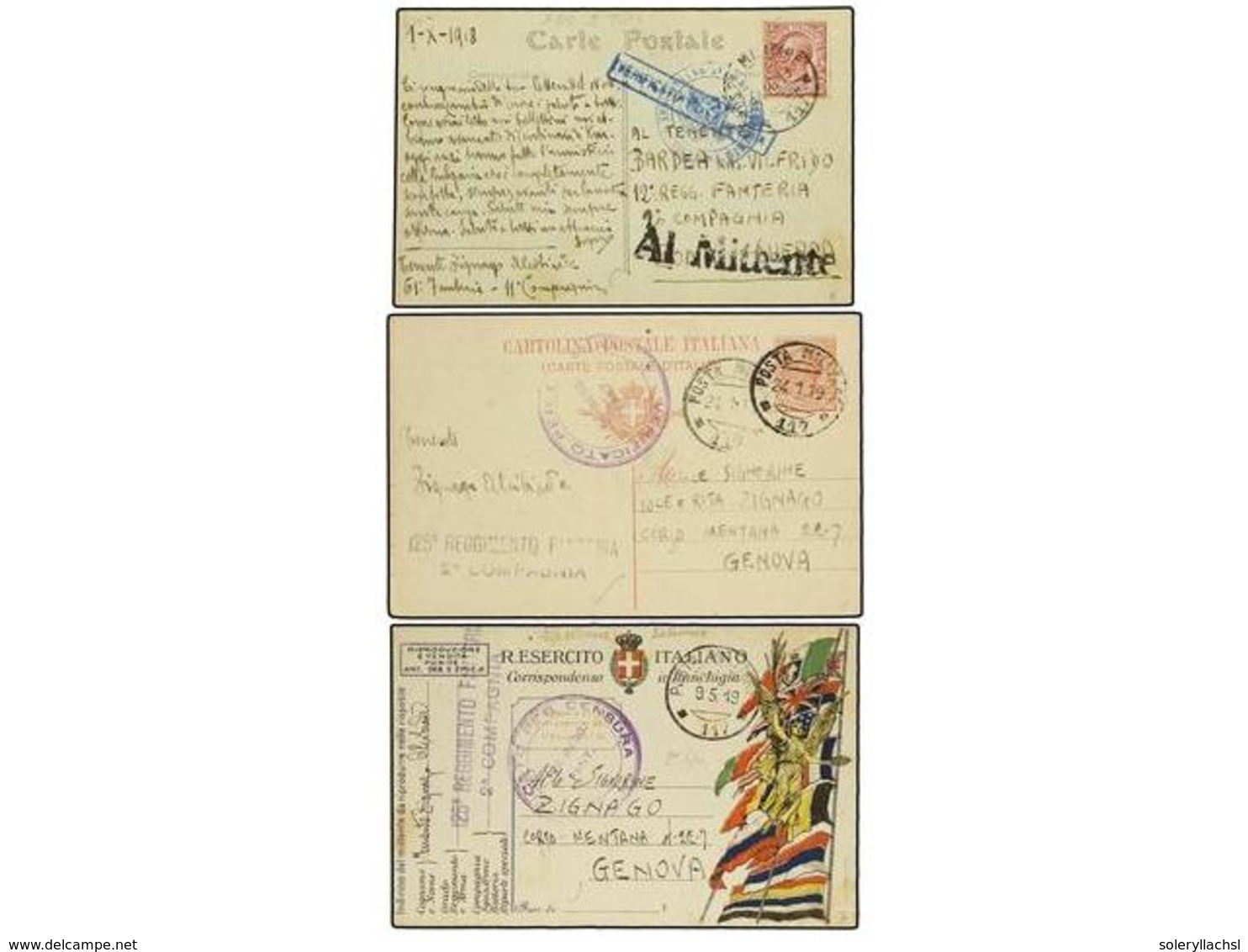 3702 COLONIAS ITALIANAS. 1918-19. <B>GUERRA BALCANES. MACEDONIA</B>. SALÓNICA. Cinco Tarjetas Con Franqueos De <B>5 Cts. - Sonstige & Ohne Zuordnung