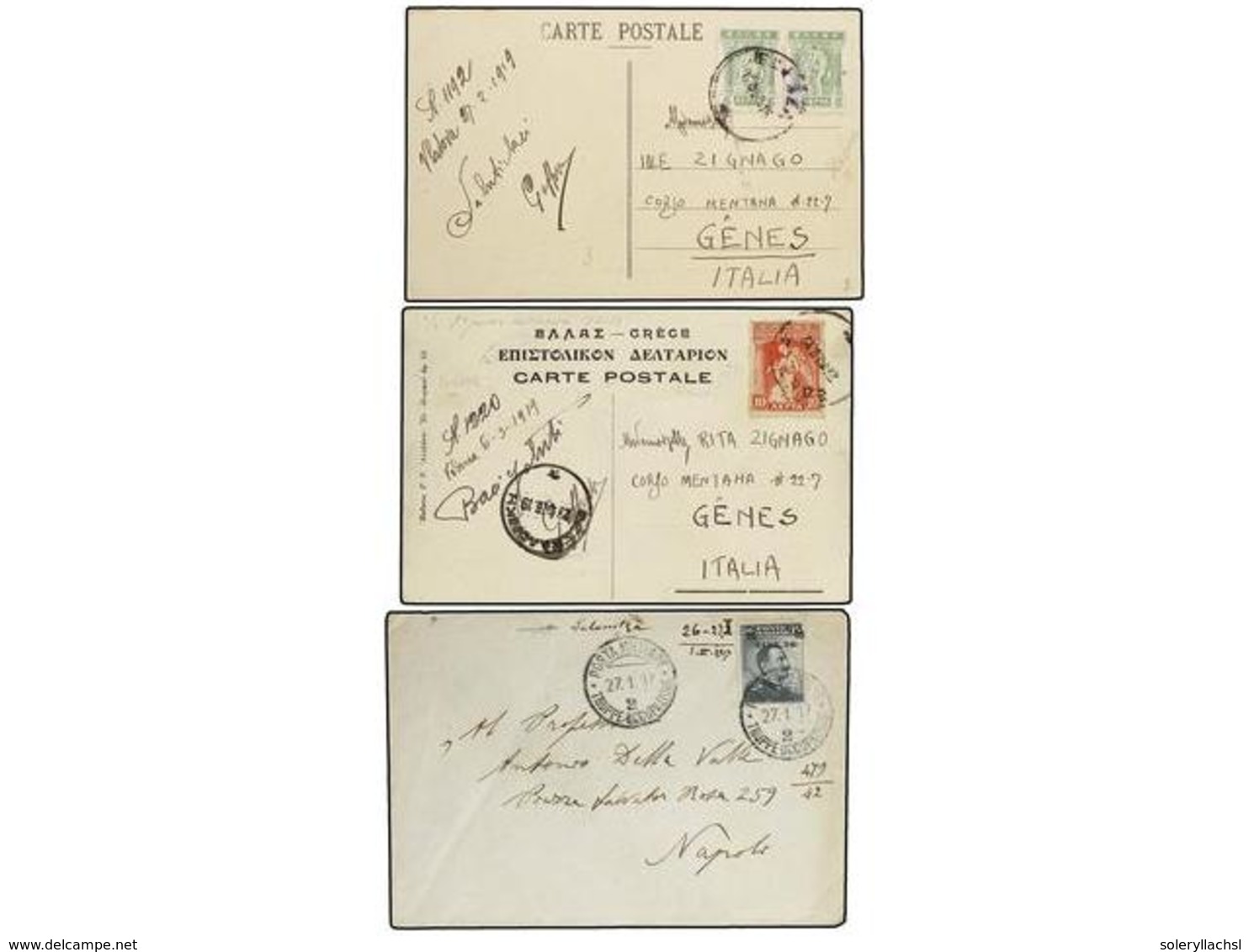 3703 COLONIAS ITALIANAS. 1919. <B>BALCANES. OCUPACIÓN ITALIANA DE GRECIA.</B> 3 Tarjetas Circuladas Desde VODENA, SALONI - Andere & Zonder Classificatie