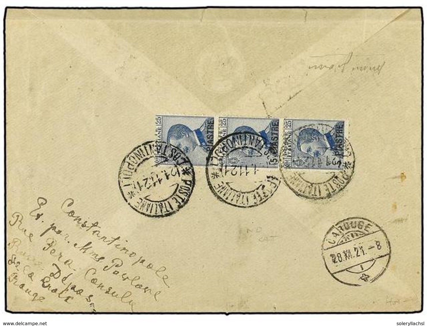 3711 COLONIAS ITALIANAS. Sa.31(3). 1921 (21-11). <B>CONSTANTINOPLA</B>. CONSTANTINOPOLI A SUIZA. Carta Certificada Al Do - Other & Unclassified