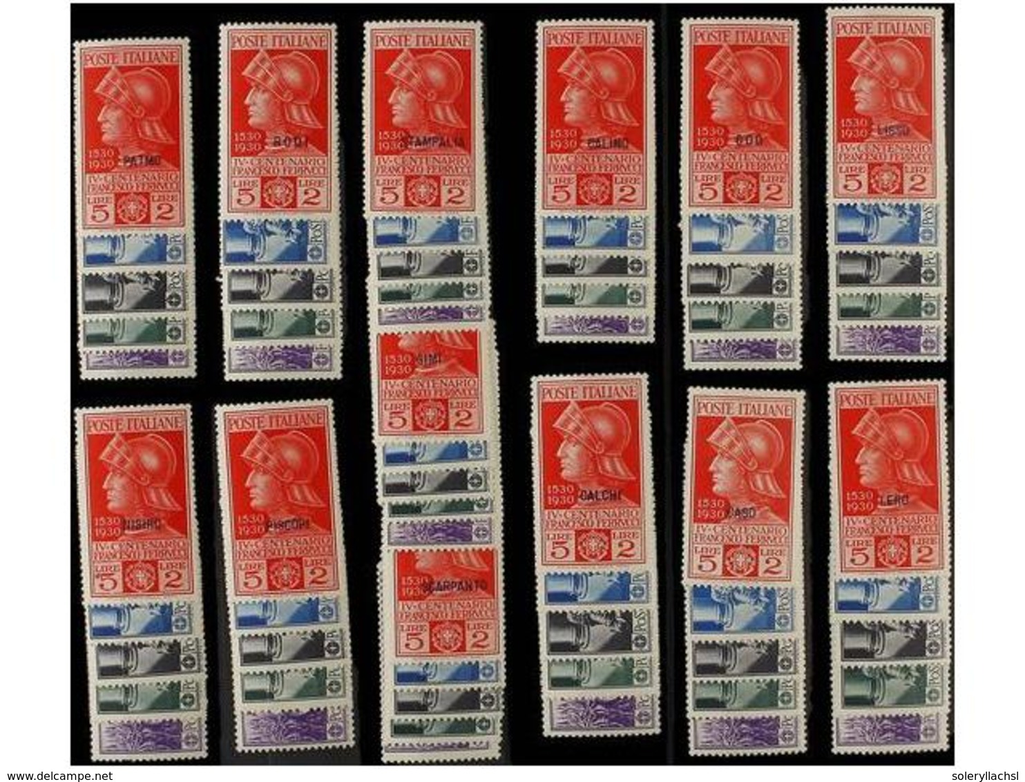 3733 ** ITALIA: EGEO (Colonia Italiana). Sa.12/16. 1930. <B>FERUCHI</B>. 13 Complete Sets Of Different Islands (Calchi,  - Other & Unclassified