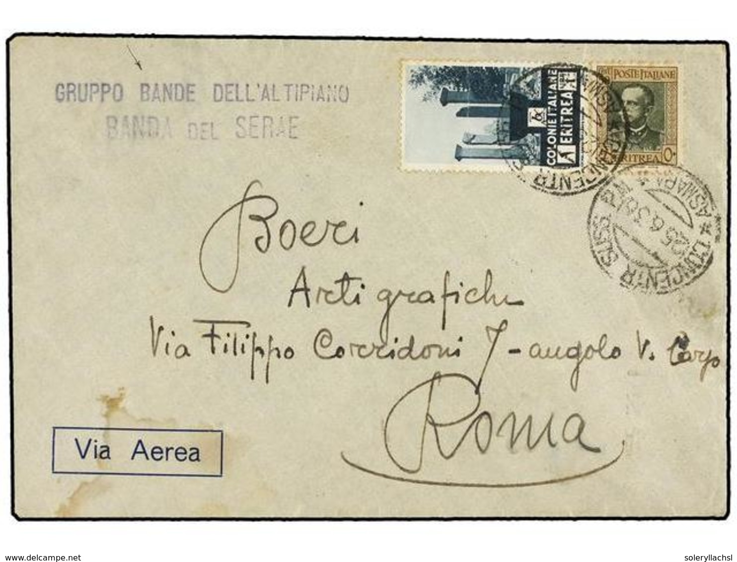 3798 ERITREA. Sa.198, 209. 1936. ASMARA A ITALIA. <B>50 Cts.</B> Y <B>1 Lira,</B> Marca <B>GRUPPO BANDE DELL'AL TIPIANO. - Other & Unclassified