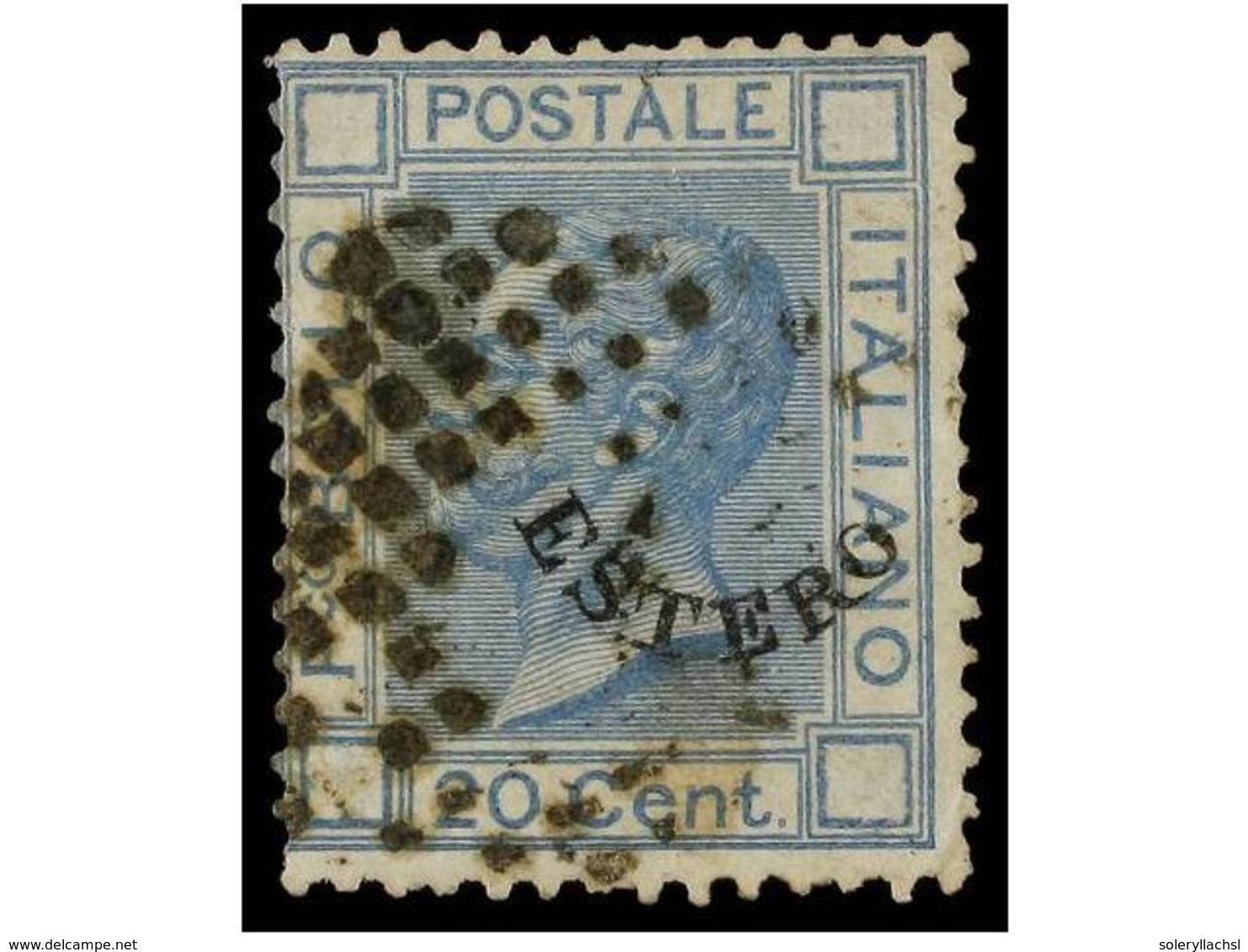 3803 ° COLONIAS ITALIANAS. Sa.5 Var. 1874. <B>ESTERO. 20 Cts. </B>azul. <B>HABILITACIÓN DESPLAZADA A LA DERECHA Y ARRIBA - Sonstige & Ohne Zuordnung