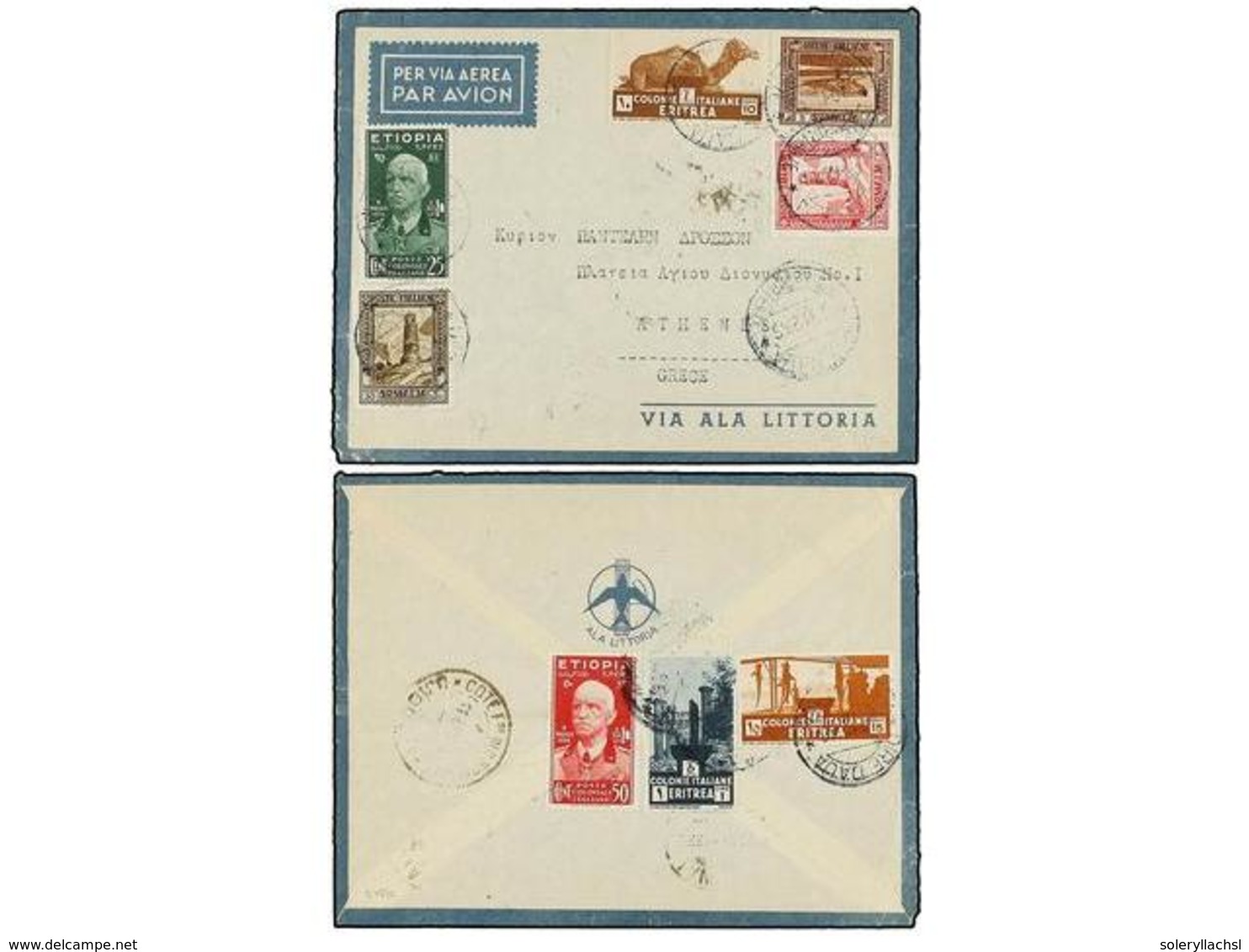 3807 ETIOPIA. 1936 (10-XII). DIRE DAUA A ATHENAS (Grecia). Precioso Franqueo En Anverso Y Reverso, Carta Circulada Por C - Other & Unclassified