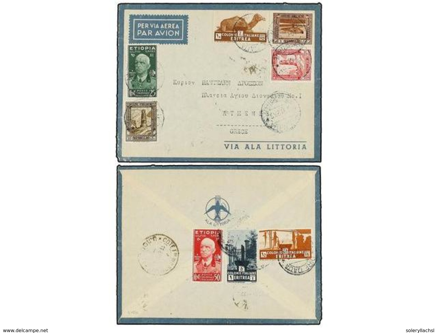 3807 ETIOPIA. 1936 (10-XII). DIRE DAUA A ATHENAS (Grecia). Precioso Franqueo En Anverso Y Reverso, Carta Circulada Por C - Sonstige & Ohne Zuordnung