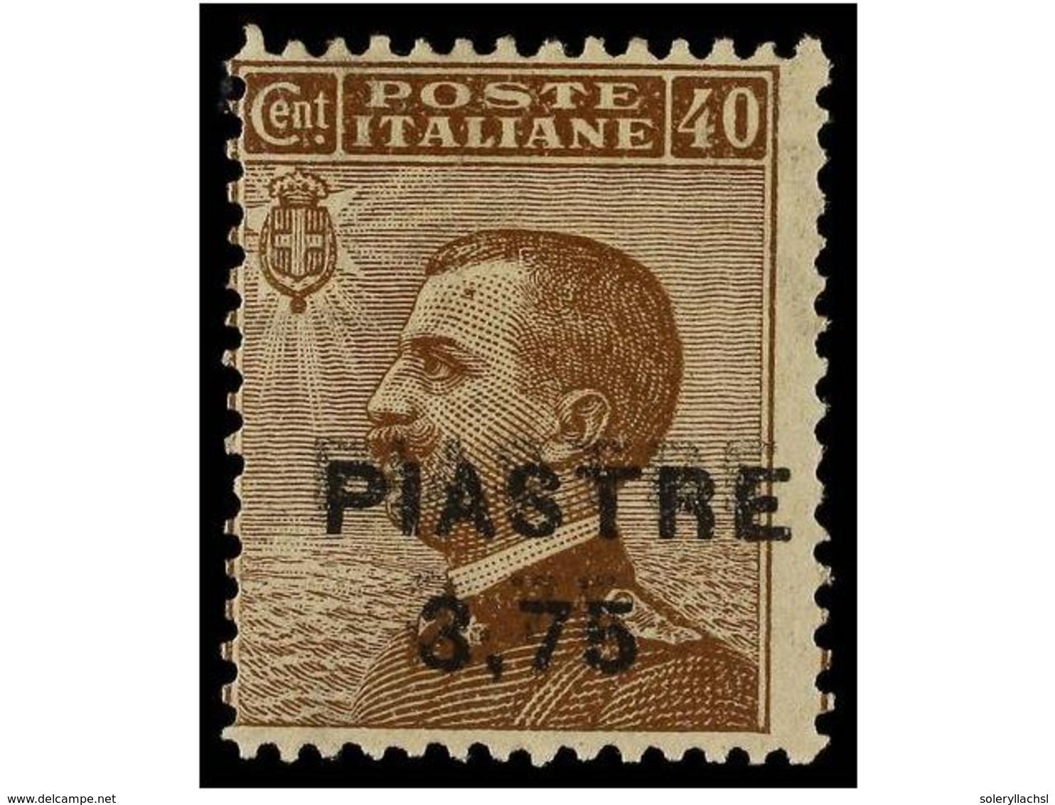 3820 * LEVANTE: CORREO ITALIANO. Sa.51a. 1922. <B>3,75 Pi. S. 40 Cts.</B> Castaño. <B>DOBLE SOBRECARGA</B>. F. G. Bolaff - Sonstige & Ohne Zuordnung