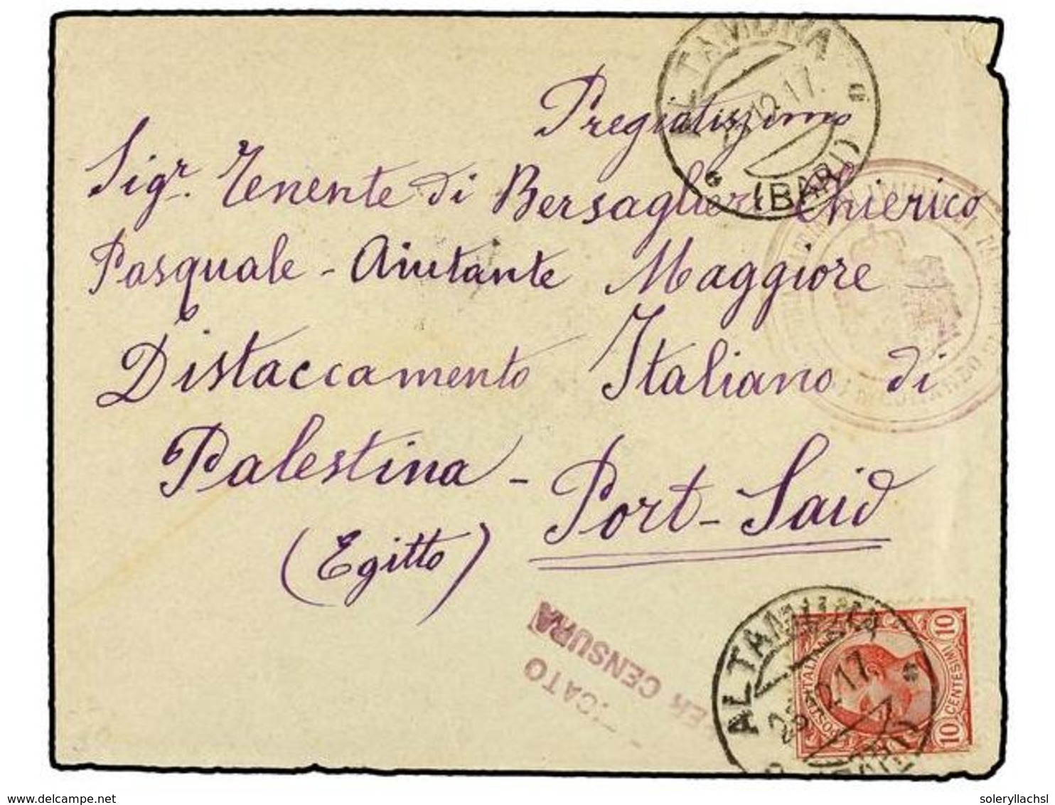 3840 PALESTINA. 1917 (25-12). <B>DESTACAMENTO ITALIANO DE PALESTINA ALTAMINA</B> (Italia) A PORT SAID Circulado Con Sell - Sonstige & Ohne Zuordnung