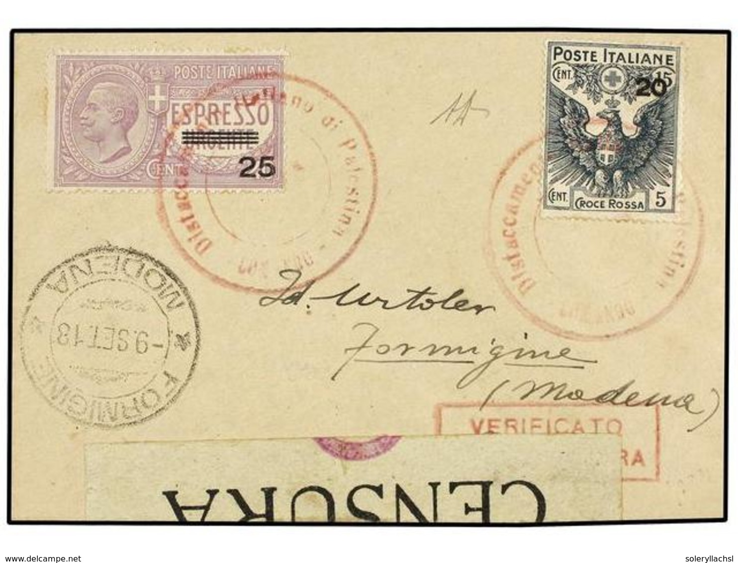 3844 PALESTINA. 1918 (9-Sept.). <B>DESTACAMENTO ITALIANO EN PALESTINA</B>. Sobre Circulado Por El Capt. Bellantoni A ITA - Other & Unclassified