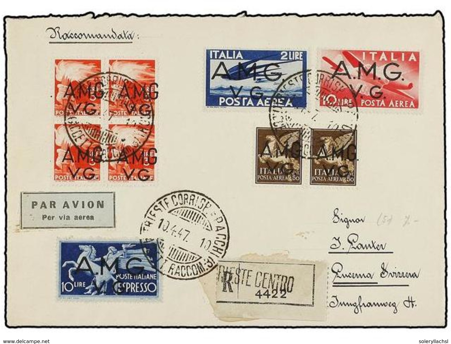 3886 TRIESTE. 1947. TRIESTE A SUIZA. Precioso Franqueo, Circulada Por Correo Aéreo, Al Dorso Llegada. - Other & Unclassified