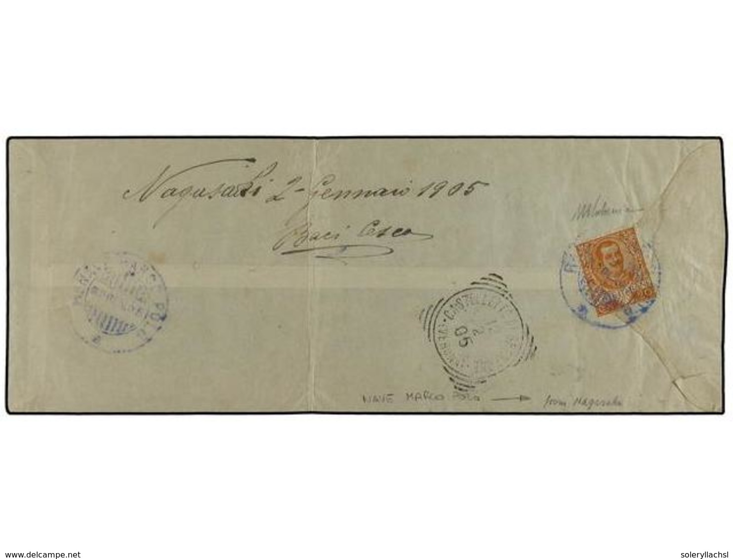 3919 JAPON. 1905 (Jan 2). Cover From Nagasaki/Japan To Castelletto, Italy Franked By 1901 <B>20c</B>. Orange On Reverse  - Sonstige & Ohne Zuordnung