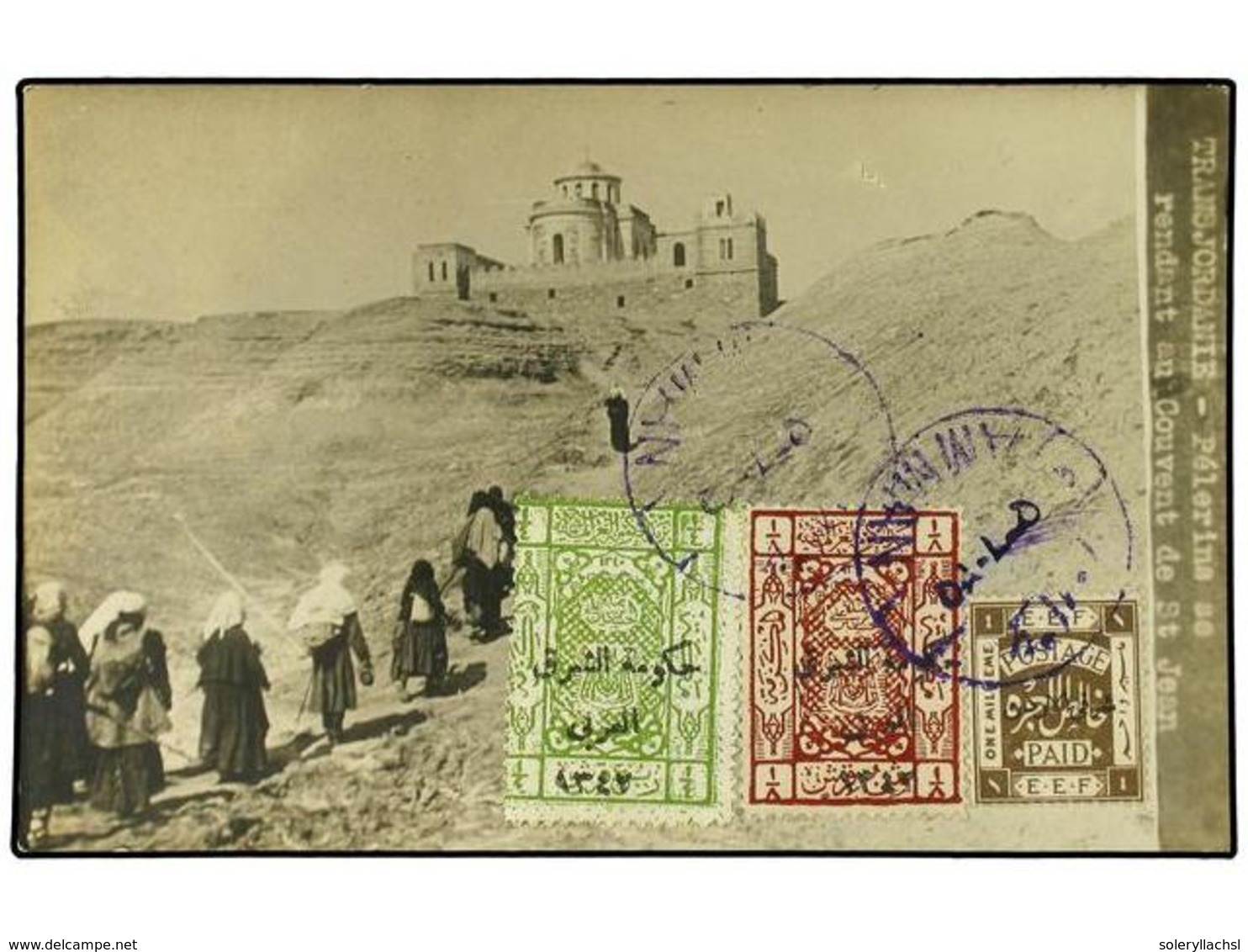 3934 JORDANIA. 1925. Picture Postcard To France Bearing Palestine SG 1, <B>1 Mill </B>brown; <B>1 Ransjordan</B> SG 125, - Other & Unclassified