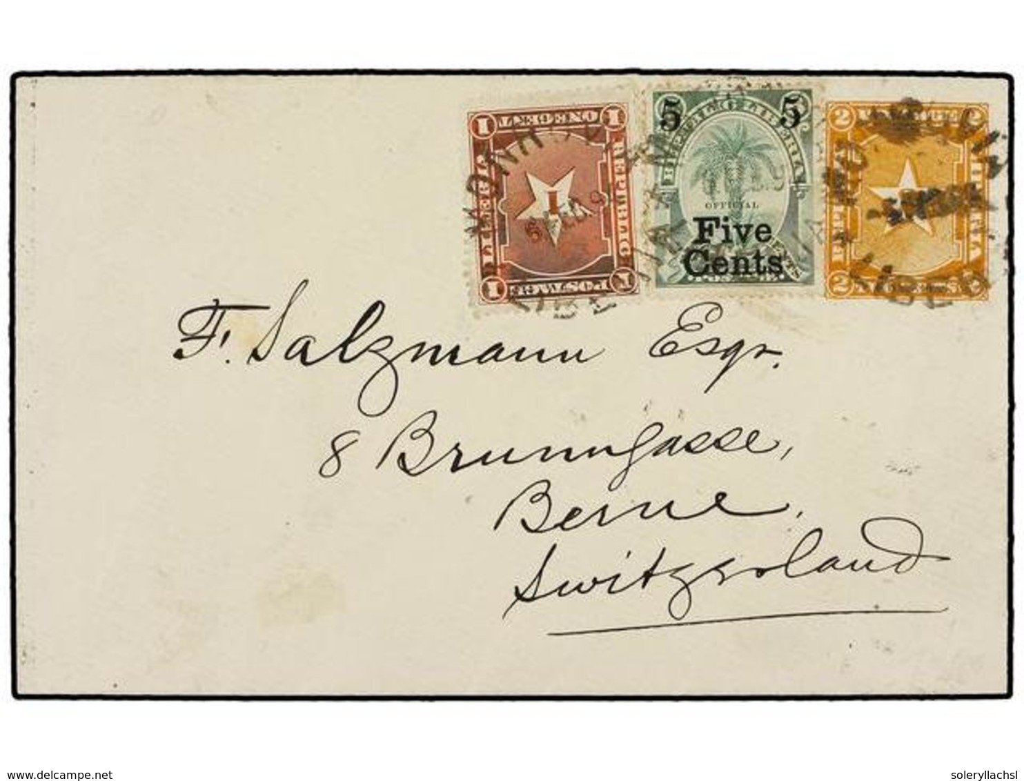 3958 LIBERIA. 1894. <B>2c.</B> Orange Yellow Postal Stationery Envelope To SWITZERLAND, Up-rated With 1892-96 <B>1c. </B - Sonstige & Ohne Zuordnung