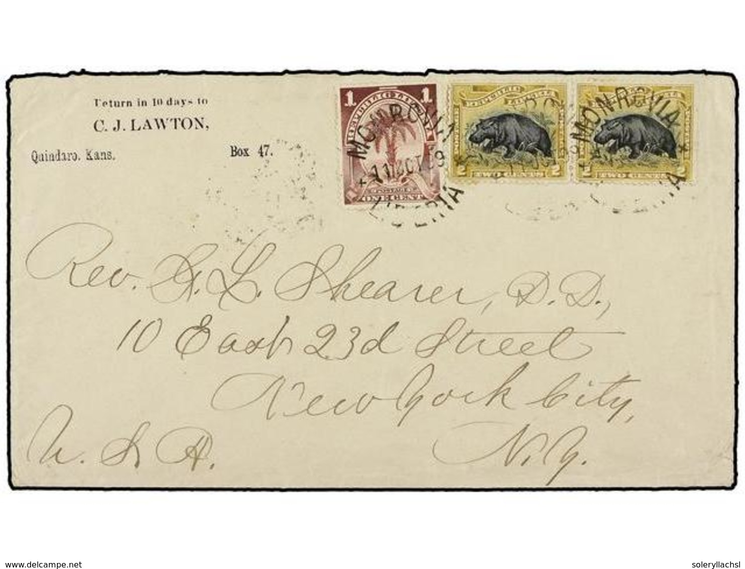 3961 LIBERIA. 1899. <B>1 Cto.</B> Purple And Two <B>2 Cts.</B> Bistre And Black (2) Tied By <B>MONROVIA</B> Cds. Adresse - Other & Unclassified