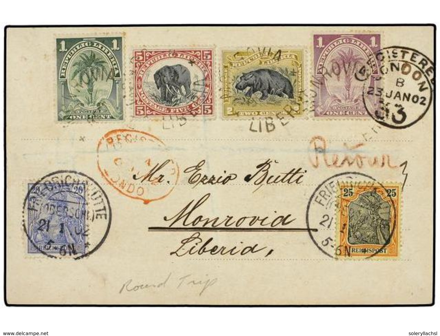 3964 LIBERIA. 1902. MONROVIA To GERMANY And Return. This Registered Picture Post Card Originated At Monrovia Sometime In - Autres & Non Classés