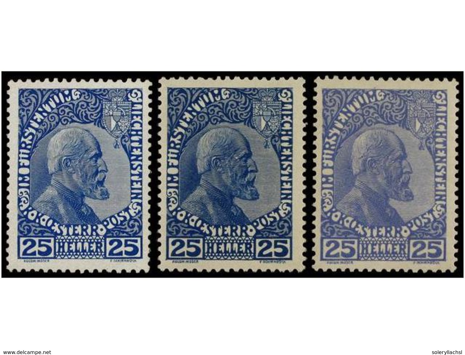 3981 ** LIECHTENSTEIN. Mi.3x, 3ya, 3yb. 1912. <B>25 He.</B> Blue (chalky Paper), <B>25 He.</B> Blue And <B>25 He.</B> Ul - Sonstige & Ohne Zuordnung