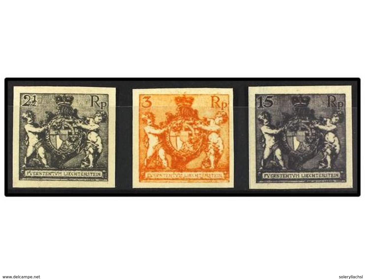 3986 (*) LIECHTENSTEIN. Mi.46, 47, 52 PK. 1921. THREE Imperforate <B>PROOFS</B>. Original Printed Colours. - Other & Unclassified