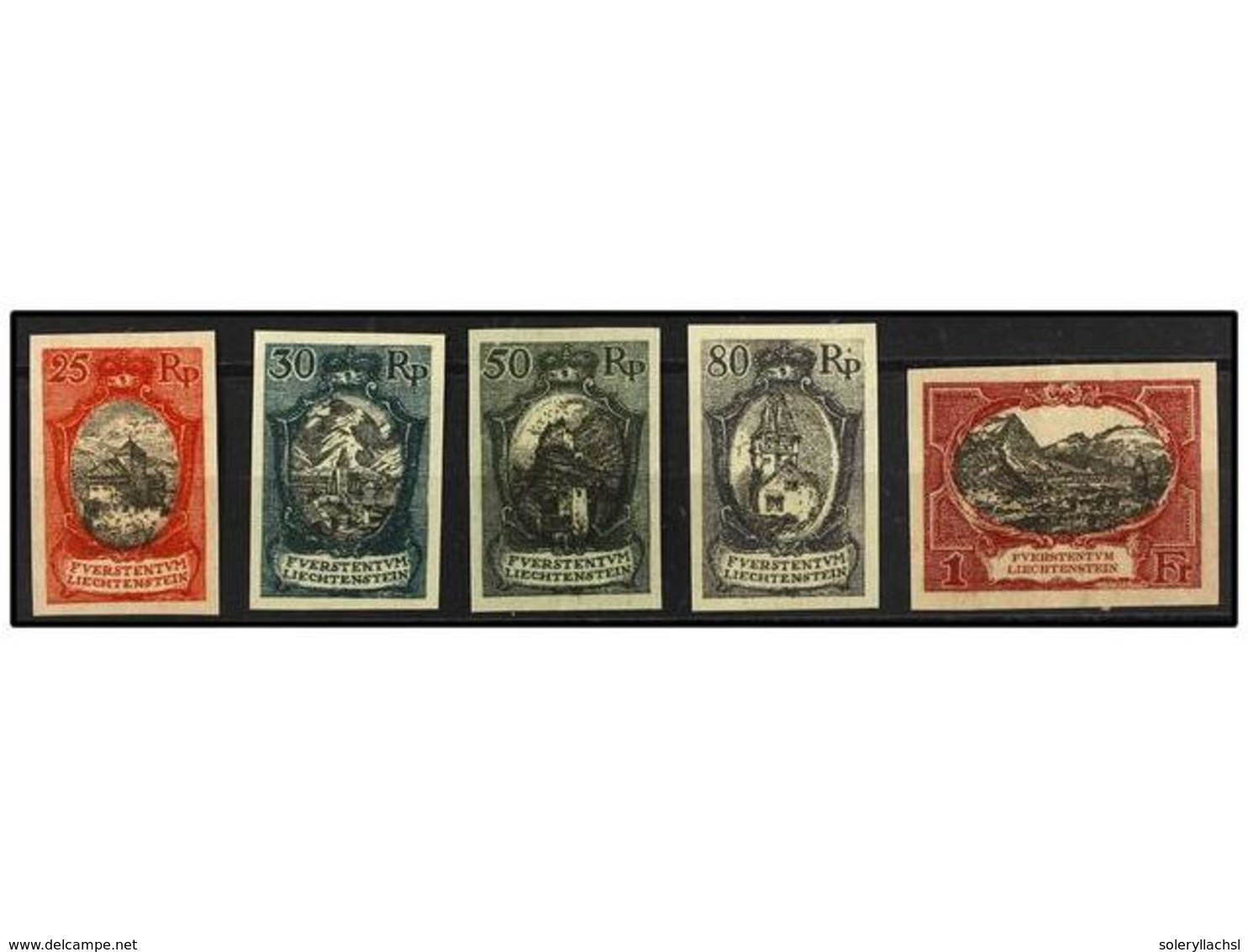 4000 (*) LIECHTENSTEIN. Mi.54/55, 58/60 PK. 1921. FIVE Imperforate <B>PROOFS</B>. Original Printed Colours. - Otros & Sin Clasificación