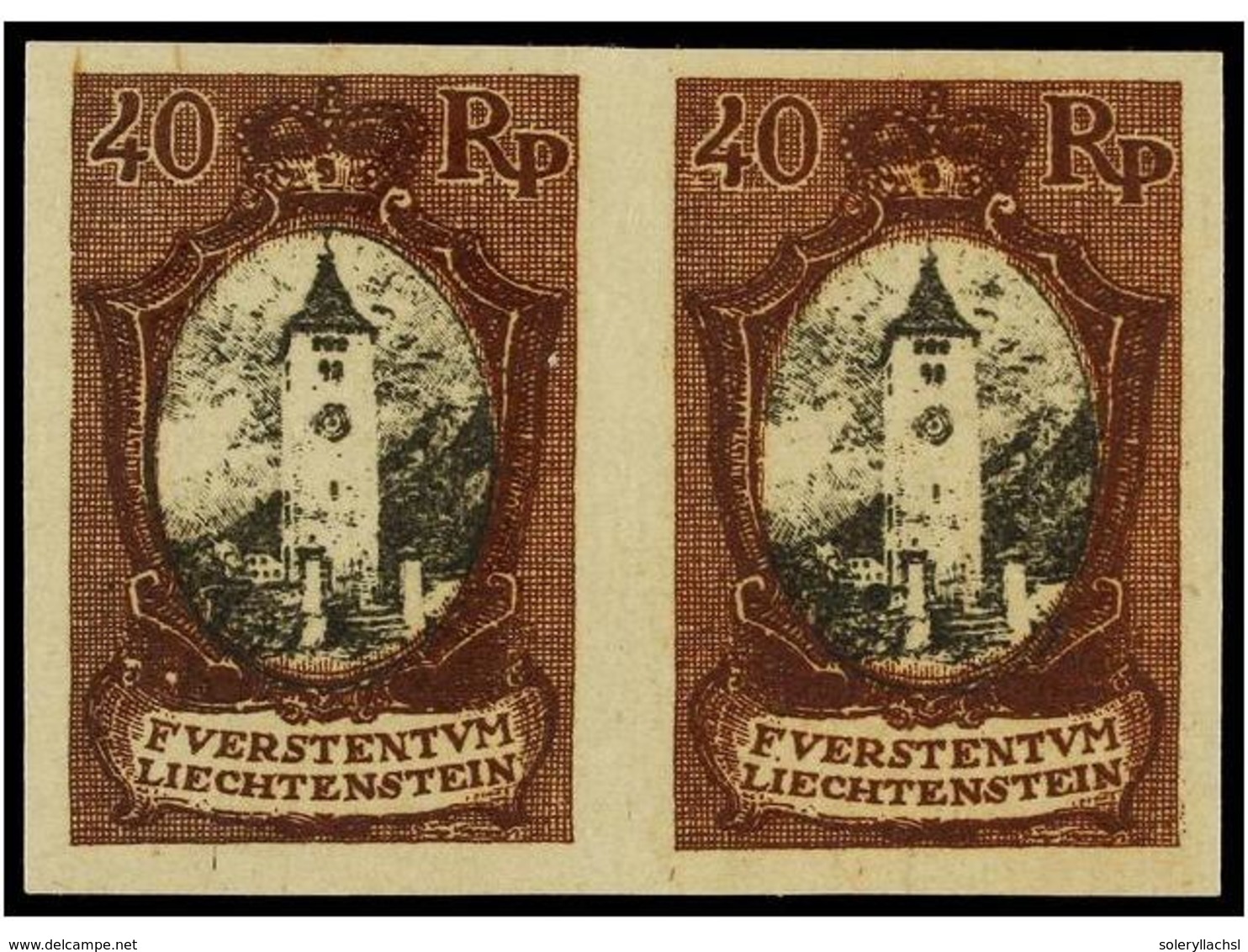 4001 (*) LIECHTENSTEIN. Mi.57 (2) PK. 1921. <B>40 Rp.</B> Brown And Black. Imperforate <B>PROOF</B>, Pair. - Other & Unclassified