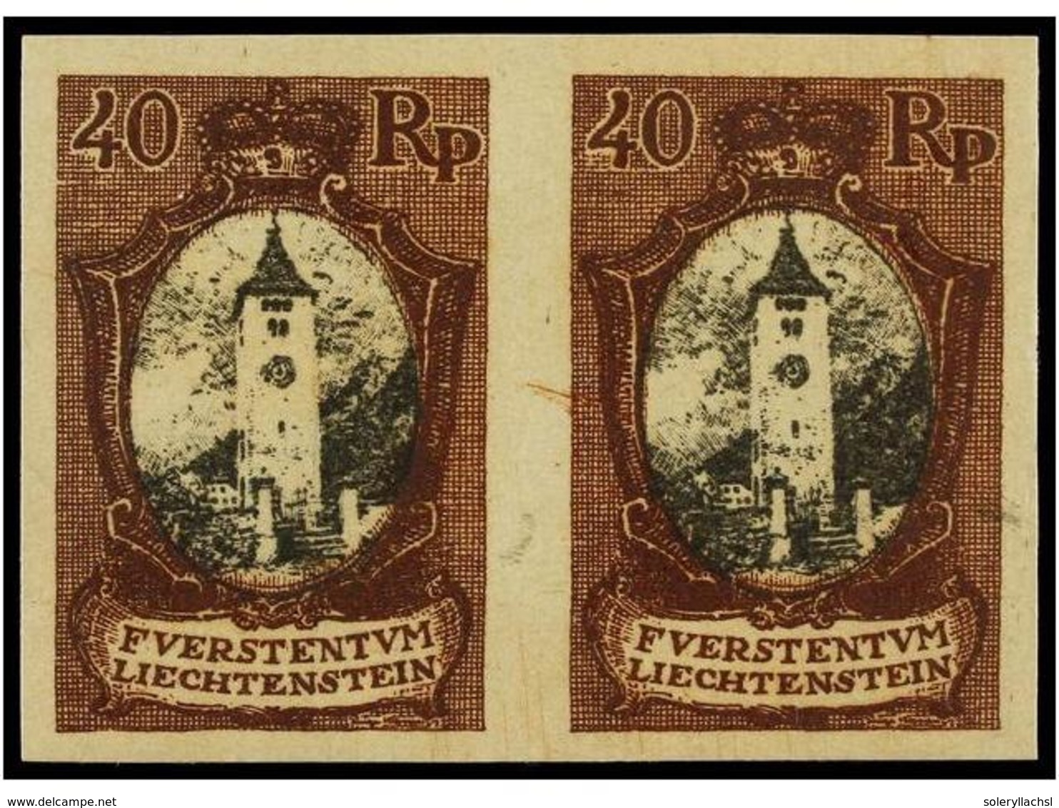 4002 (*) LIECHTENSTEIN. Mi.57 (2) PK. 1921. <B>40 Rp.</B> Brown And Black. Imperforate <B>PROOF</B>, Pair. - Other & Unclassified