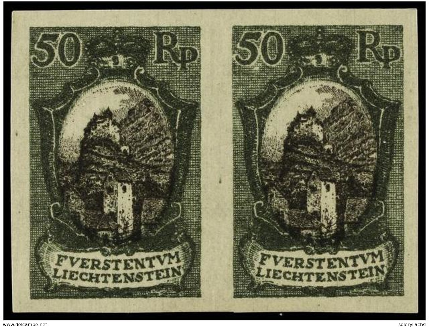 4004 (*) LIECHTENSTEIN. Mi.58 (2) PK. 1921. <B>50 Rp.</B> Imperforate <B>PROOFS</B>, Pair. Original Printed Colours. - Autres & Non Classés