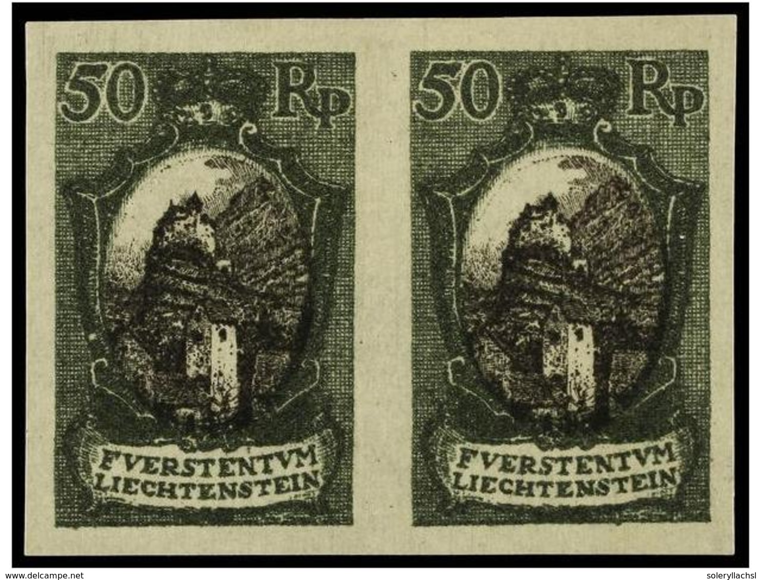 4005 (*) LIECHTENSTEIN. Mi.58 (2) PK. 1921. <B>50 Rp.</B> Imperforate <B>PROOF</B>, Pair. Original Printed Colours. - Sonstige & Ohne Zuordnung