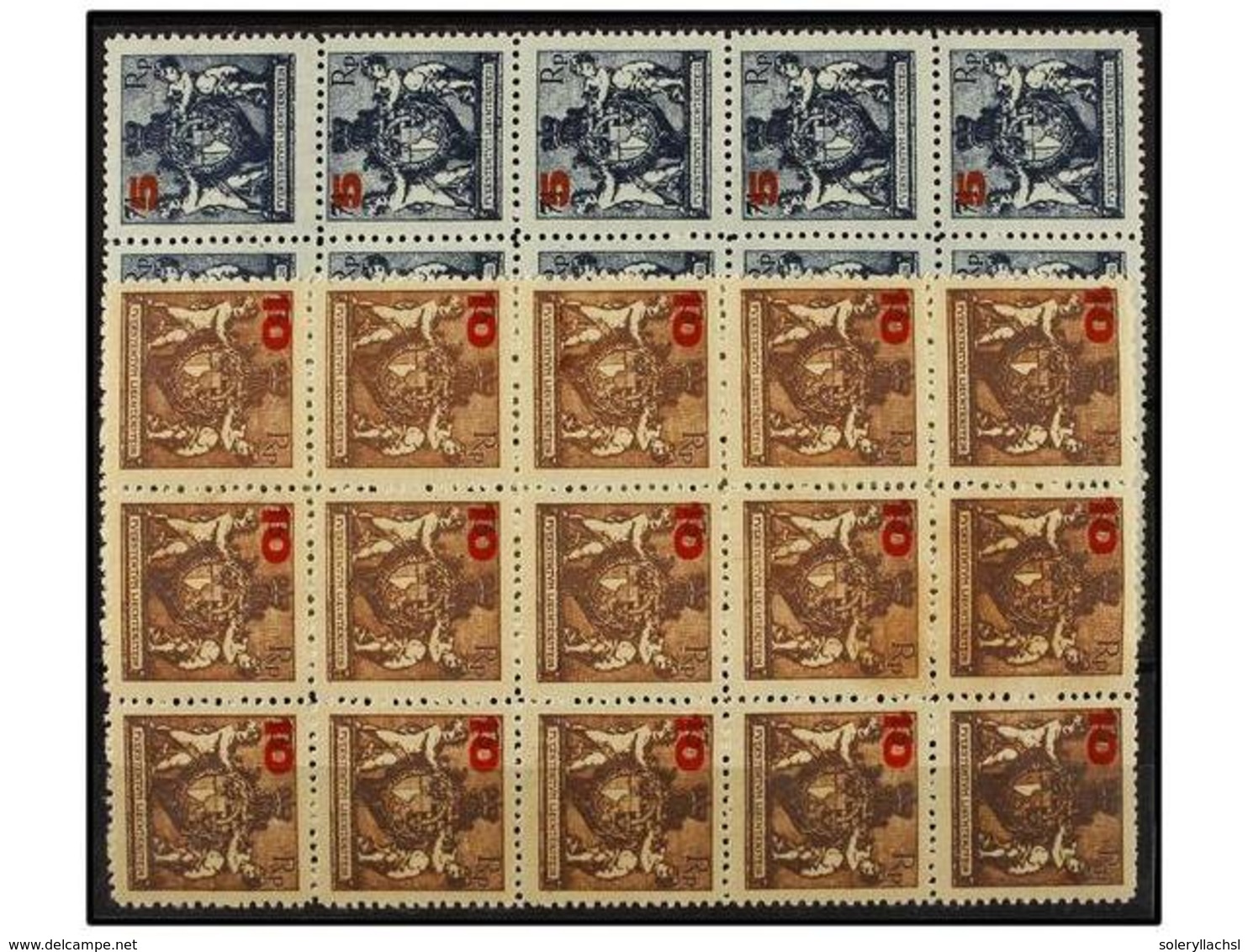 4009 ** LIECHTENSTEIN. Mi.61B/62B. 1924. Complete Set, Perf. 12 1/2. Block Of 15, Never Hinged. Michel.900?. - Sonstige & Ohne Zuordnung