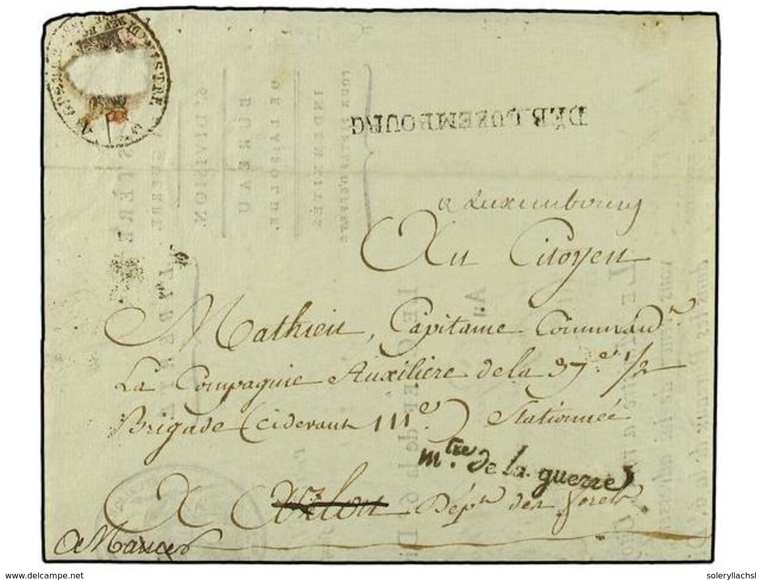 4059 LUXEMBURGO. 1796. Printed Entire Letter From Paris To Captain In Command Of The Auxiliary Brigade At Arlon; Handsta - Other & Unclassified