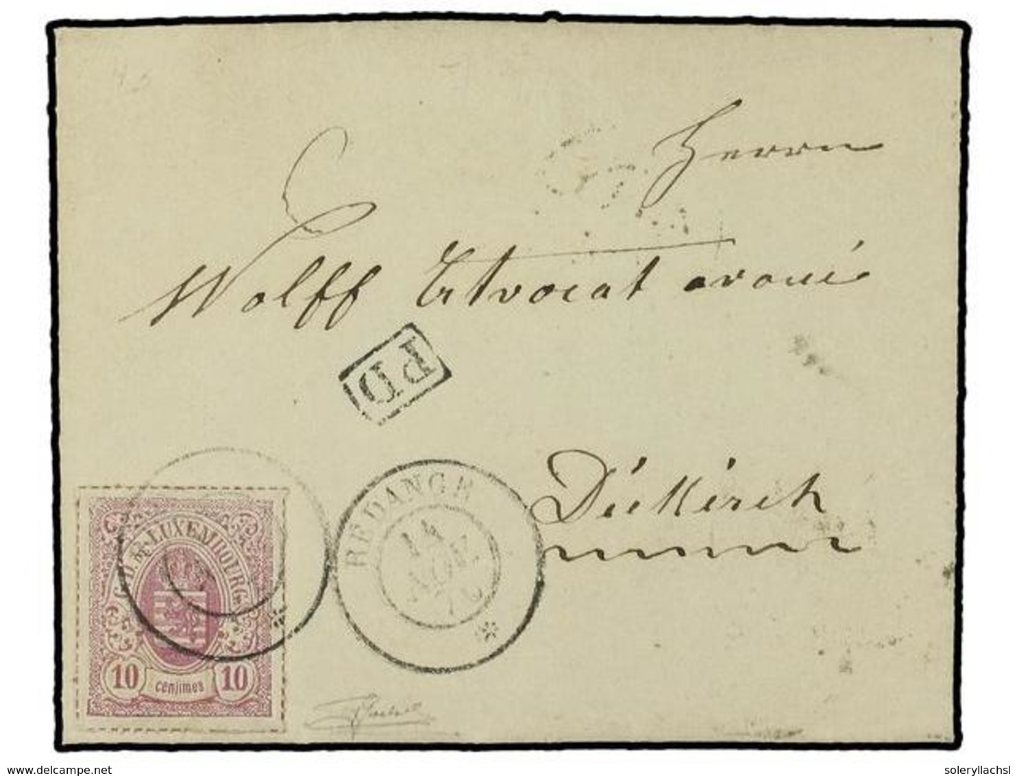 4060 LUXEMBURGO. 1870 (Nov 14). Entire Letter To Diekirch Franked By Rouletted 1865-74 <B>10c</B>. Rose Lilac Tied By Re - Sonstige & Ohne Zuordnung