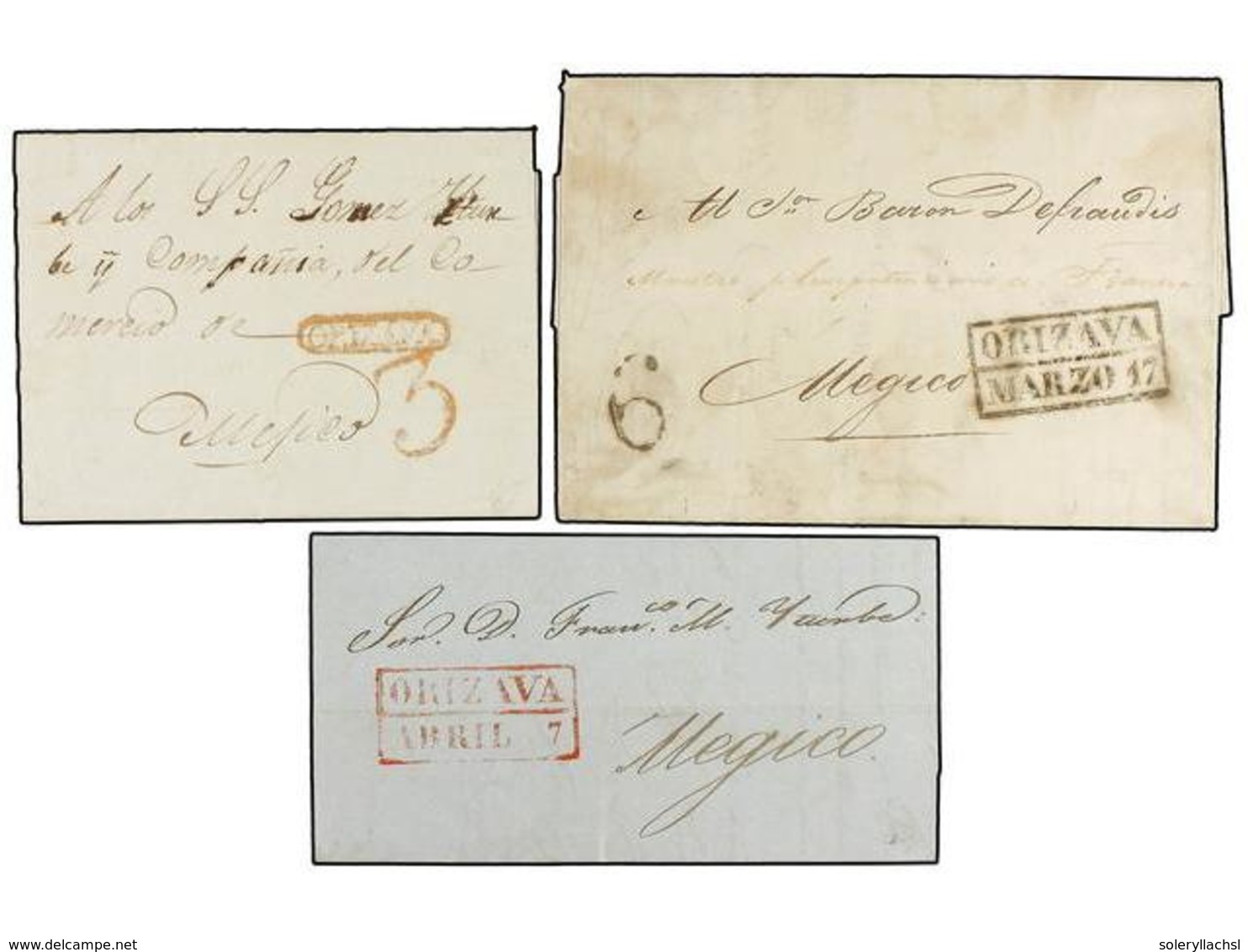 4091 MEXICO. 1831-43. <B>ORIZAVA. </B>Tres Cartas Con Diferentes Marcas. - Sonstige & Ohne Zuordnung