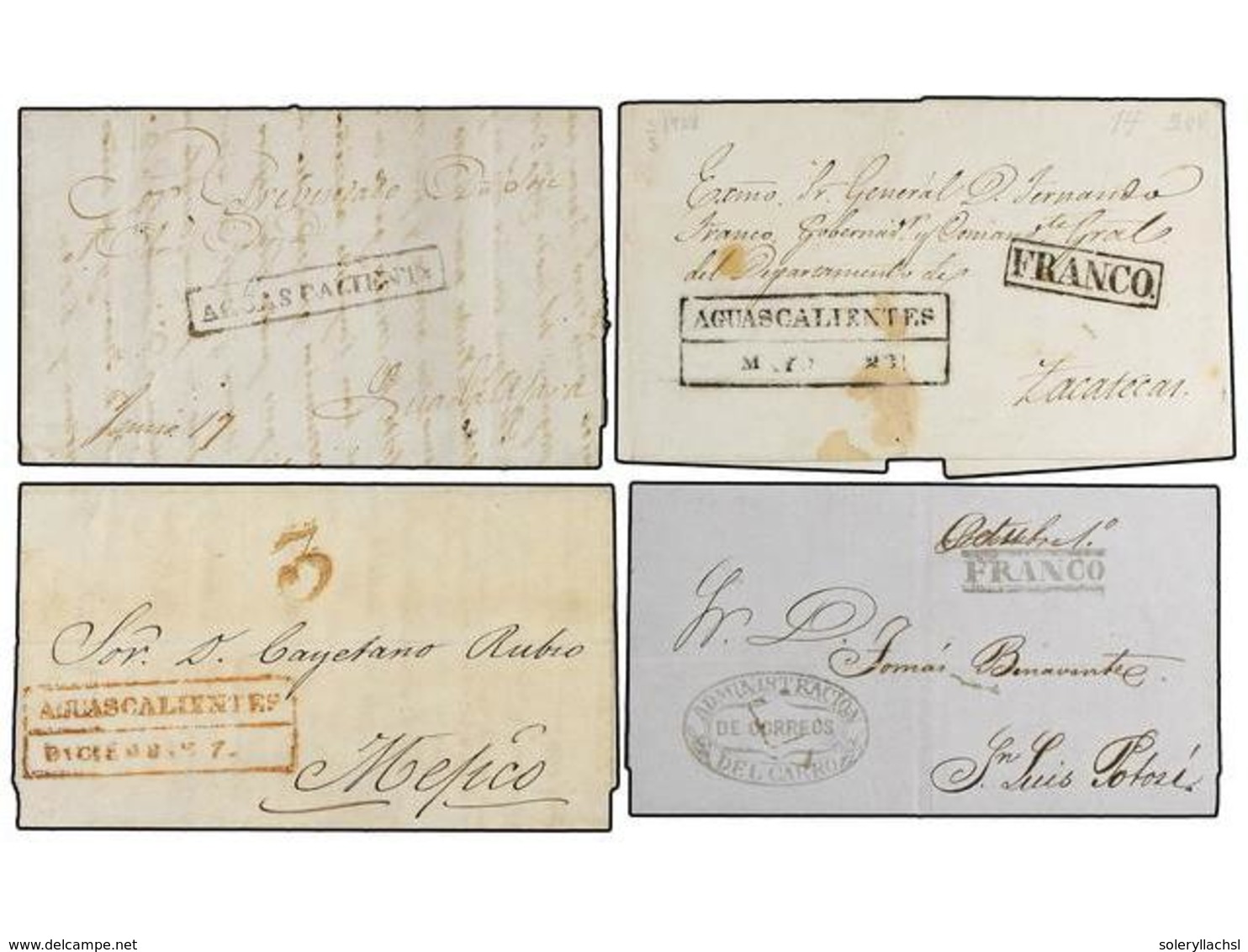 4094 MEXICO. 1831-56. <B>ZACATECAS.</B> Veintisete Cartas De AGUAS CALIENTES (3), CARRO, COLOTLAN, CHALCHIUITES (4), FRE - Sonstige & Ohne Zuordnung