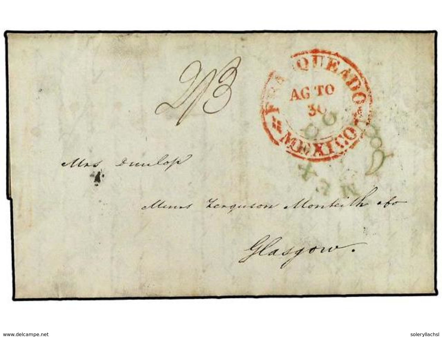 4098 MEXICO. 1841 (Aug 28). Long Entire Letter From MEXICO CITY To GLASGOW With Fine Red <B>FRANQUEADO-MEXICO</B> Despat - Sonstige & Ohne Zuordnung