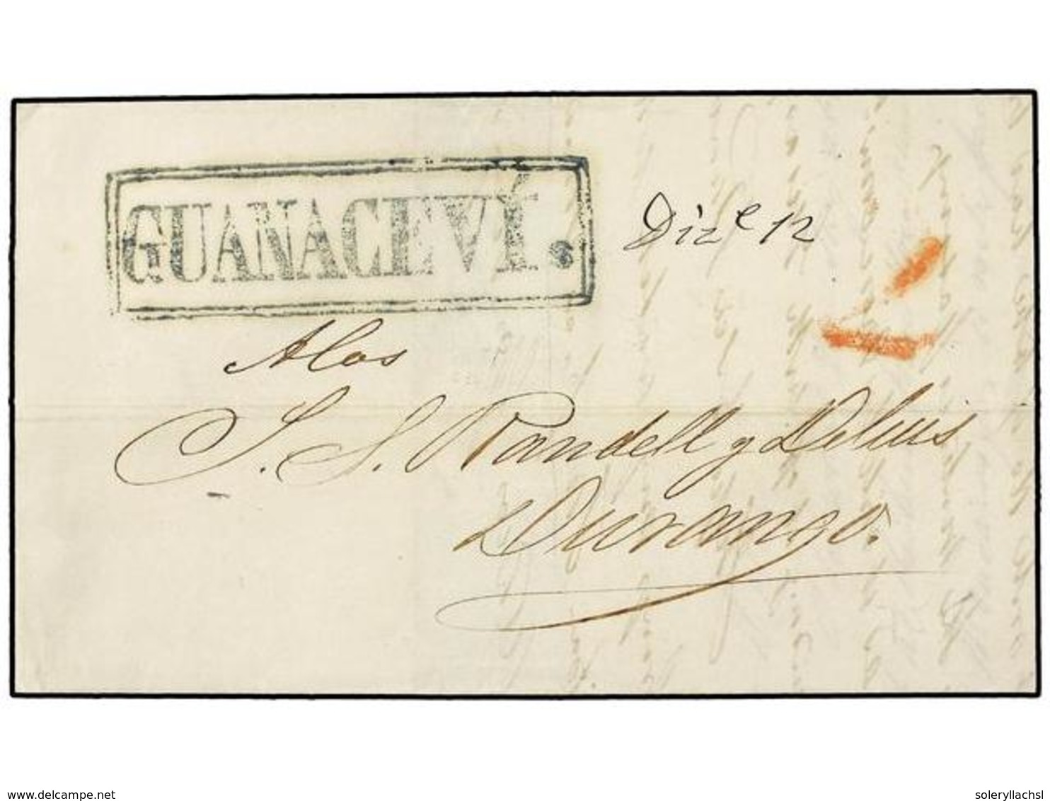 4104 MEXICO. 1845. GUANACEVI A DURANGO. Marca <B>GUANACEVI</B> En Azul. MAGNÍFICA. - Sonstige & Ohne Zuordnung