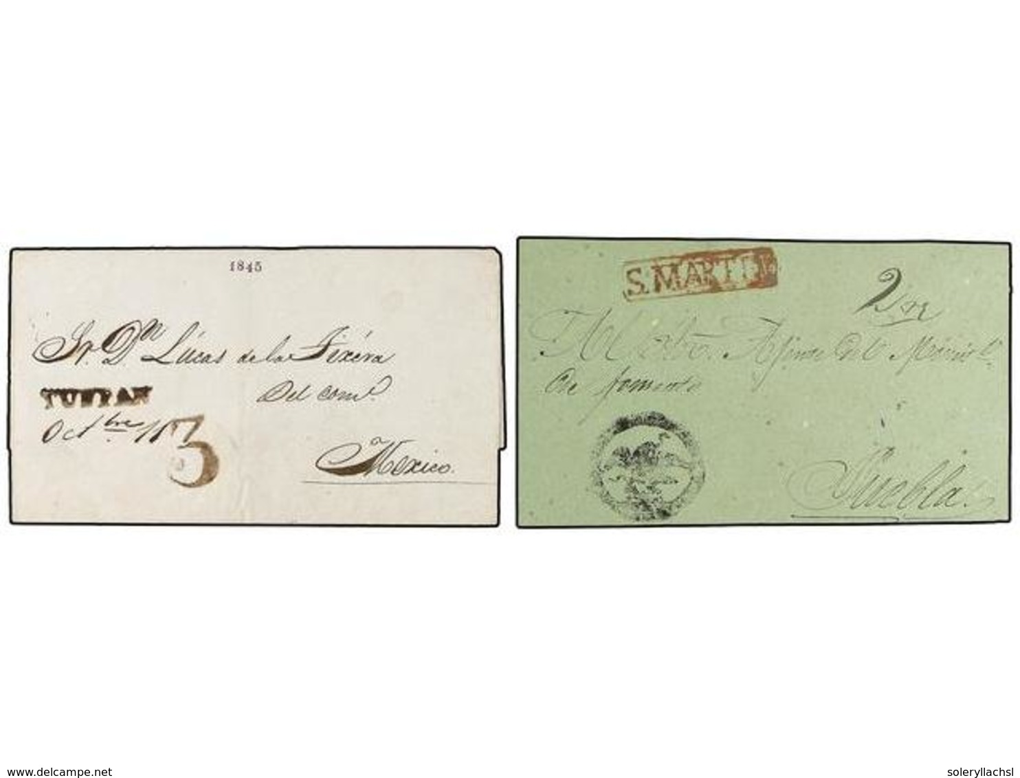 4105 MEXICO. 1845-50. <B>HUEJUTLA. </B>Dos Cartas De S. MARTIN (Frontal) Y TUSPAN. - Sonstige & Ohne Zuordnung