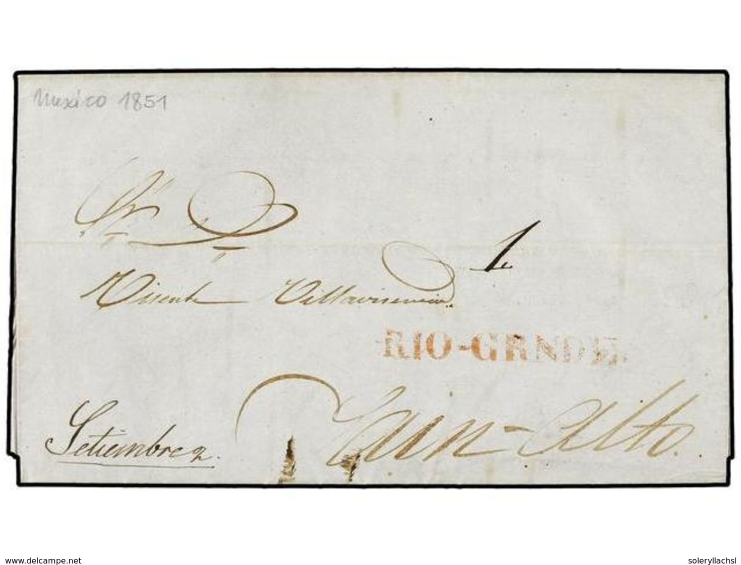 4109 MEXICO. 1851. RIO GRANDE A SAIN ALTO. Marca <B>RIO-GRANDE</B> En Rojo. - Other & Unclassified