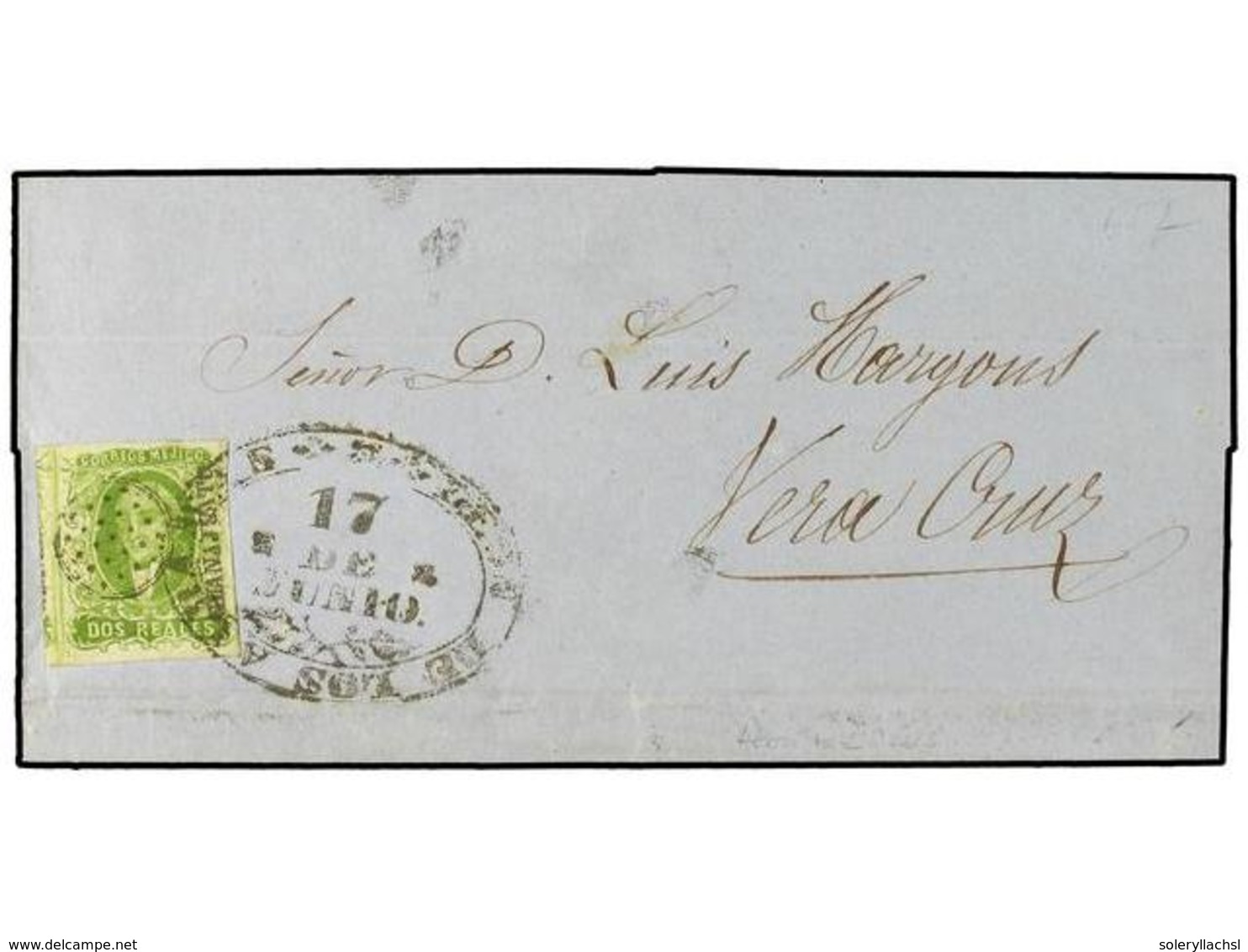 4112 MEXICO. Sc.3. 1857. GUANAJUATO A VERACRUZ. <B>2 Reales</B> Verde, Mat. Ovalado <B>LEON DE LOS ALDAMAS</B> Y <B>CIRC - Sonstige & Ohne Zuordnung