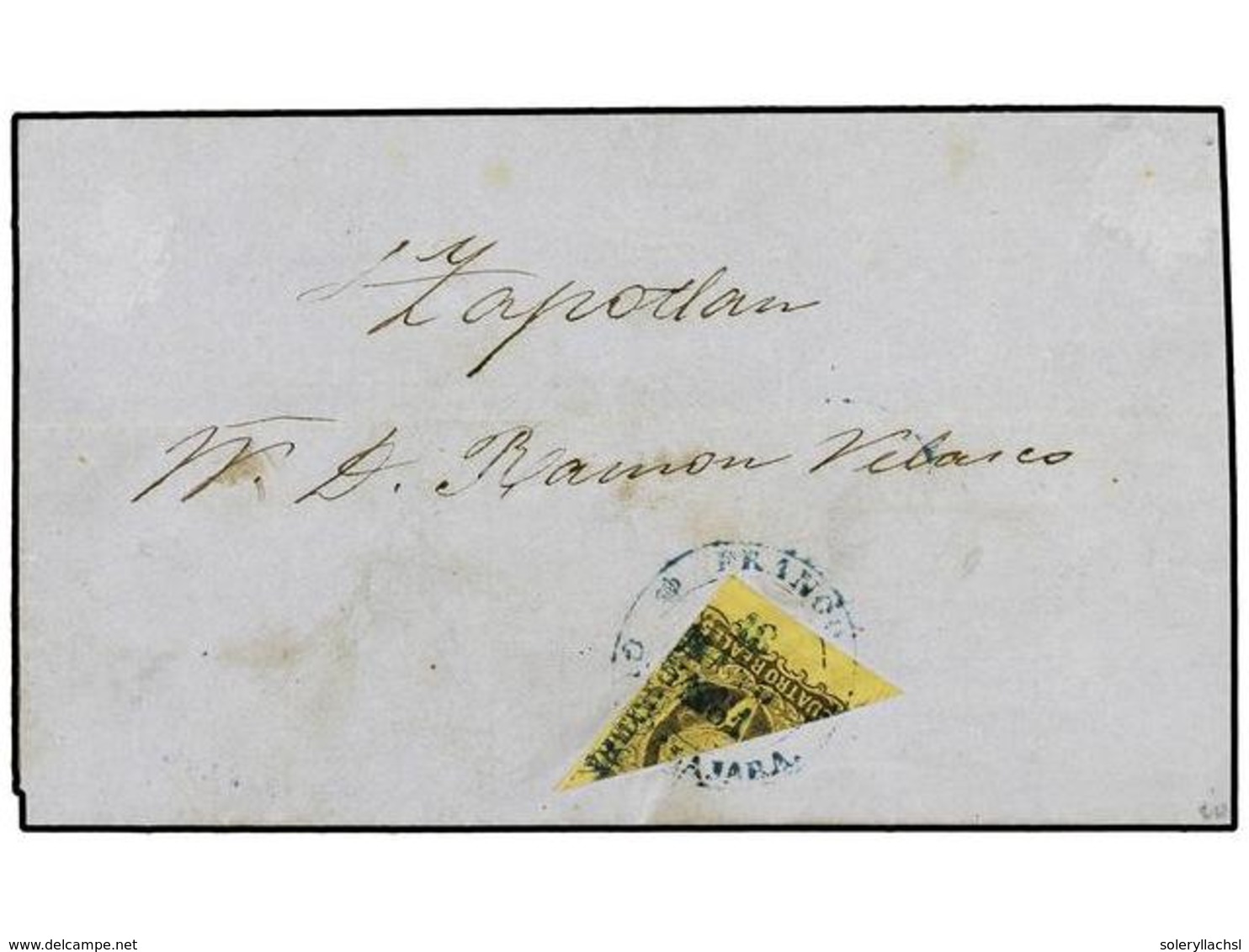 4115 MEXICO. Sc.9a. (1861 CA.). (Guadalajara). Cover To ZAPOTLAN At 2 Real Rate Franked By Diagonally Bisected 1861 <B>4 - Sonstige & Ohne Zuordnung