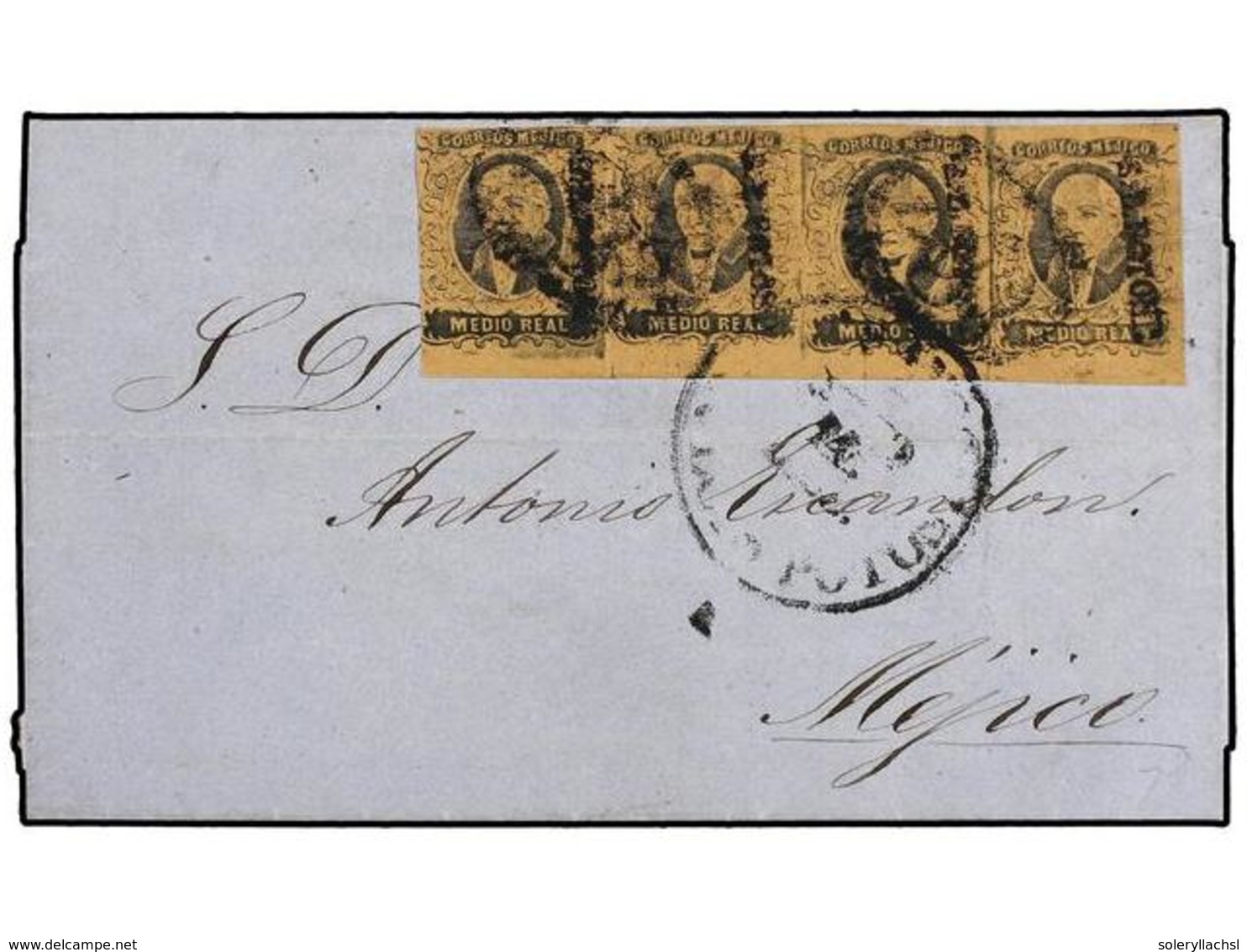 4116 MEXICO. Sc.6 (4). (1861 Ca.). S. LUIS POTOSI A MEXICO. <B>1/2 Real</B> Negro S. Castaño, Tira De Cuatro, Para Hacer - Sonstige & Ohne Zuordnung