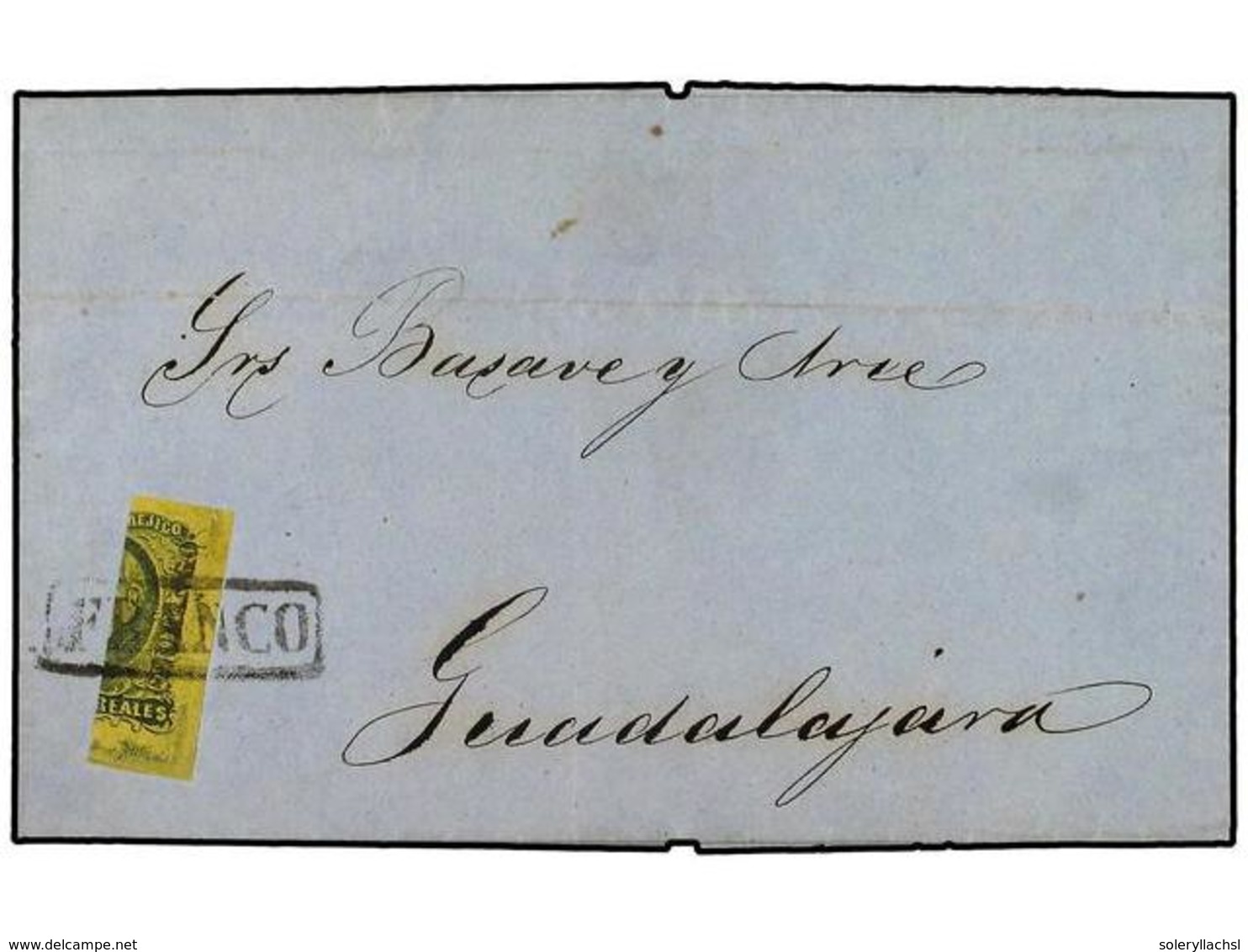 4119 MEXICO. Yv.9. 1861. DURANGO A GUADALAJARA. 1/2 De <B>4 Reales</B> Negro S. Amarillo Para Servir Como 2 Reales. Mat. - Autres & Non Classés