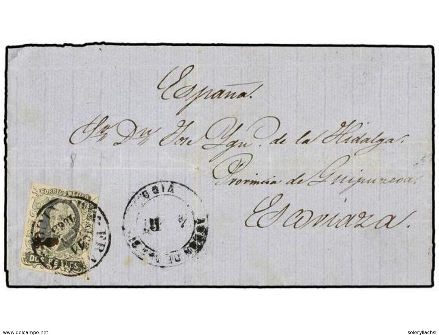 4126 MEXICO. Sc.8. 1863. MÉXICO A ESPAÑA. <B>2 Reales</B> Negro S. Rosa. Mat. <B>FRANCO/MEXICO</B>. MUY RARA Marca De En - Other & Unclassified