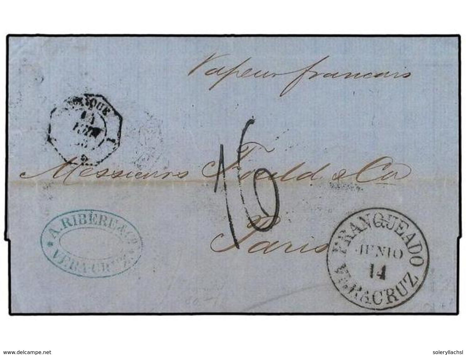 4128 MEXICO. 1865. VERACRUZ A PARIS. Marca <B>FRANQUEADO VERACRUZ</B> Para Indicar Que El Porte Mexicano Estaba Pagado,  - Other & Unclassified