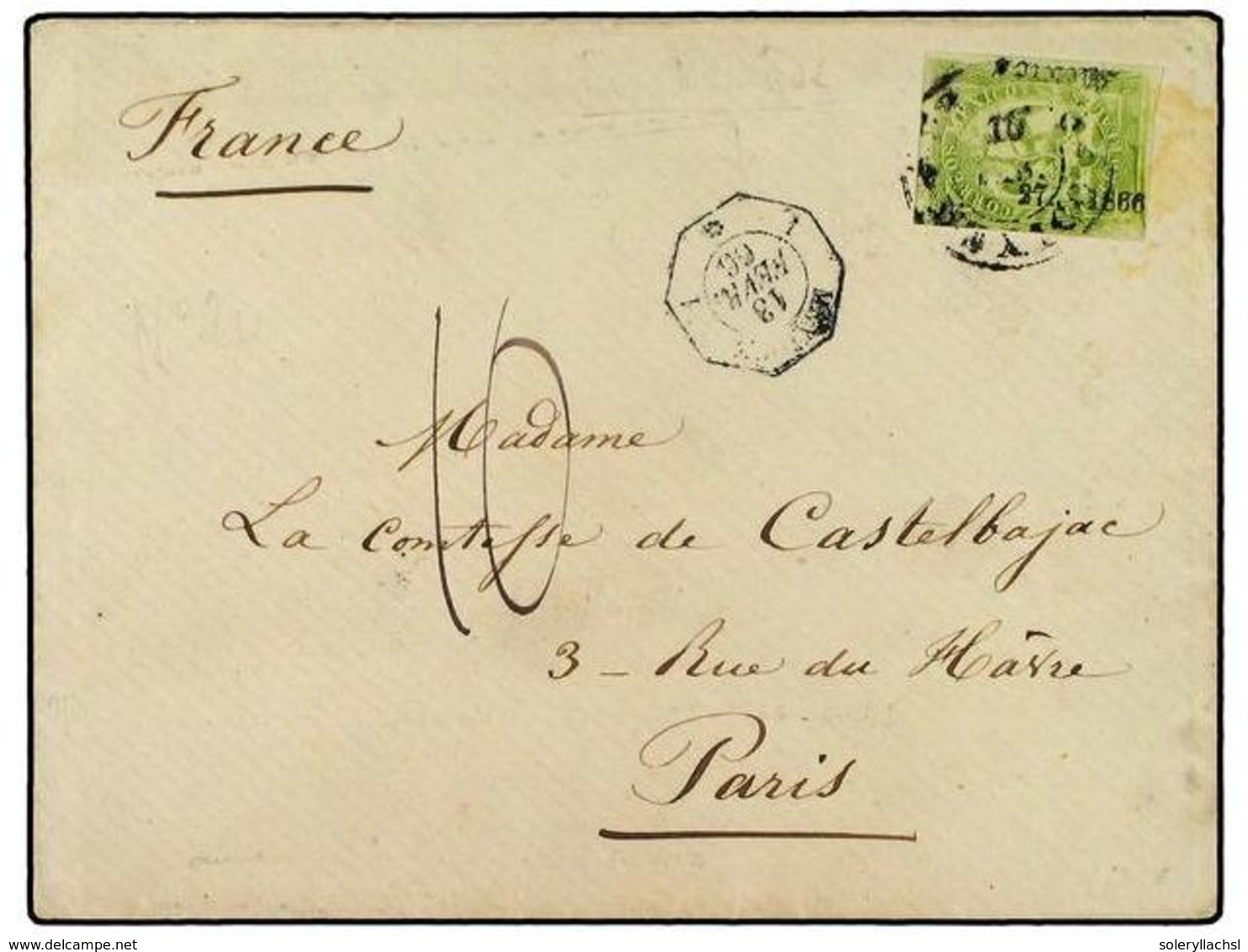 4132 MEXICO. 1866. MEXICO A PARIS. <B>4 Reales</B> Verde, Circulada Por El Correo Francés. Fechador Octogonal <B>MEXICO/ - Other & Unclassified