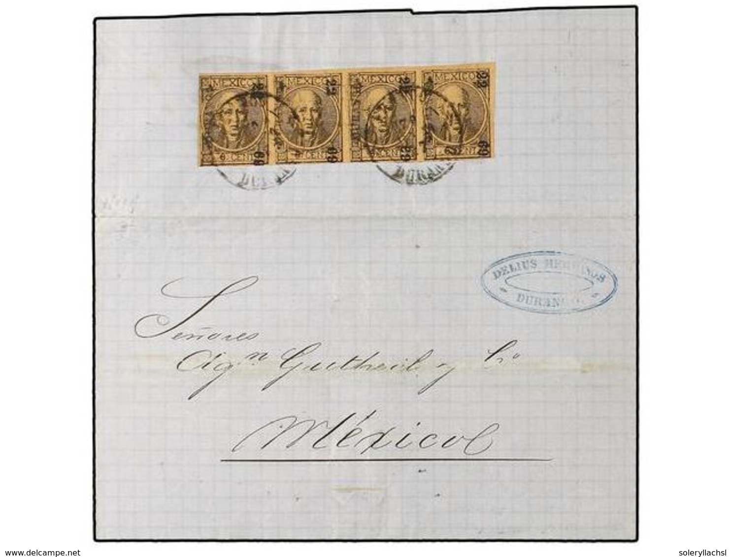 4139 MEXICO. Sc.58(4). 1870. DURANGO A MEXICO. <B>6 Cent.</B> Negro S. Anteado. Tira De Cuatro. MAGNIFICA. - Other & Unclassified