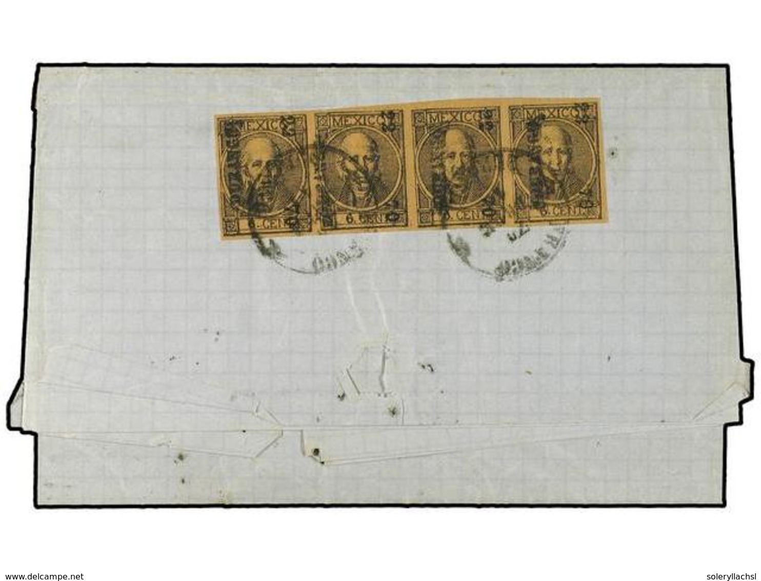 4141 MEXICO. 1870. Entire To Mexico City Franked, On Reverse, (will Open Out) Imperf Strip Of Four <B>6 Cent</B>., Thick - Other & Unclassified