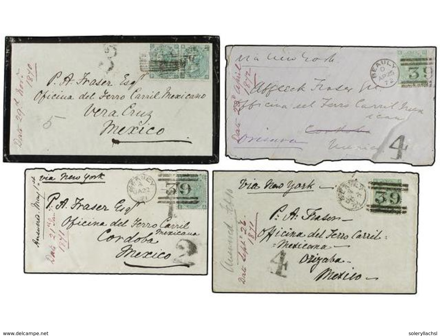 4145 MEXICO. 1870-72. Conjunto De Seis Cartas Circuladas Desde BEAULY (Gran Bretaña) A La Oficina Del Ferrocarril Mexica - Sonstige & Ohne Zuordnung