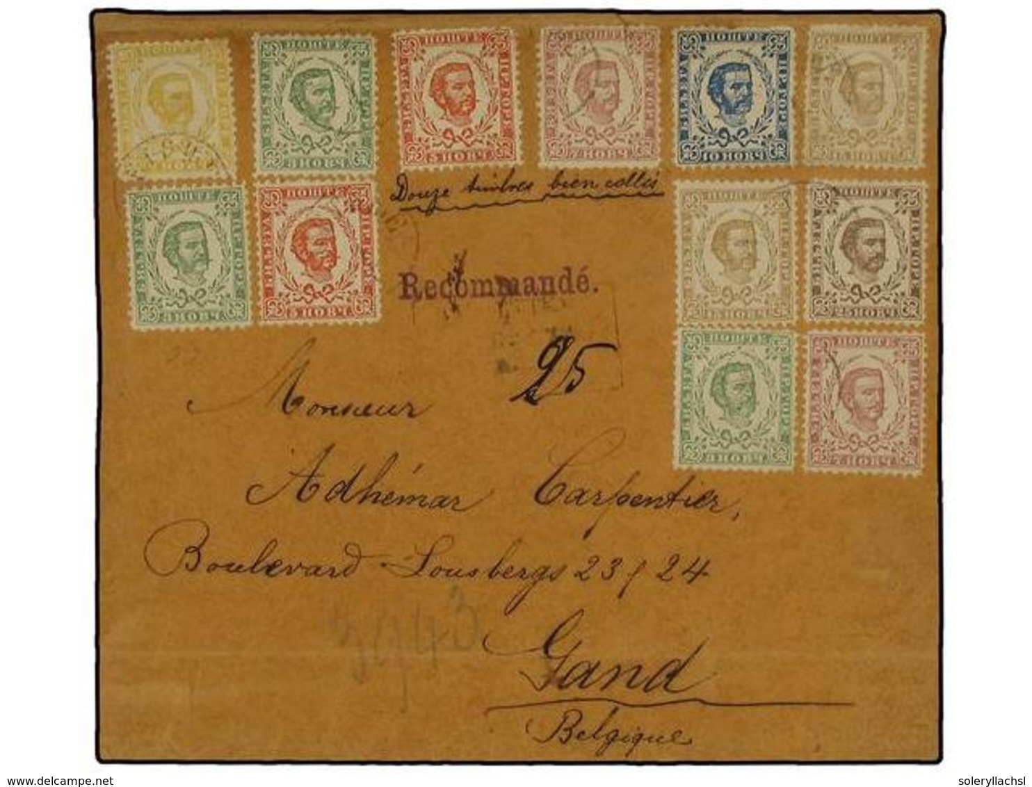 4180 MONTENEGRO. (1890 CA.). Registered Cover Front To GAND (Belgium). Endorsed 'Douze Timbres Bien Collés' <U> </U>with - Other & Unclassified