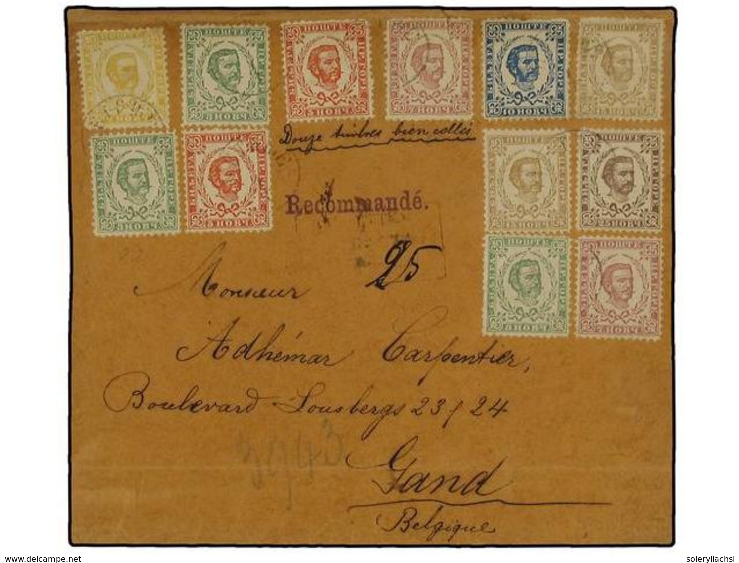 4180 MONTENEGRO. (1890 CA.). Registered Cover Front To GAND (Belgium). Endorsed 'Douze Timbres Bien Collés' <U> </U>with - Sonstige & Ohne Zuordnung