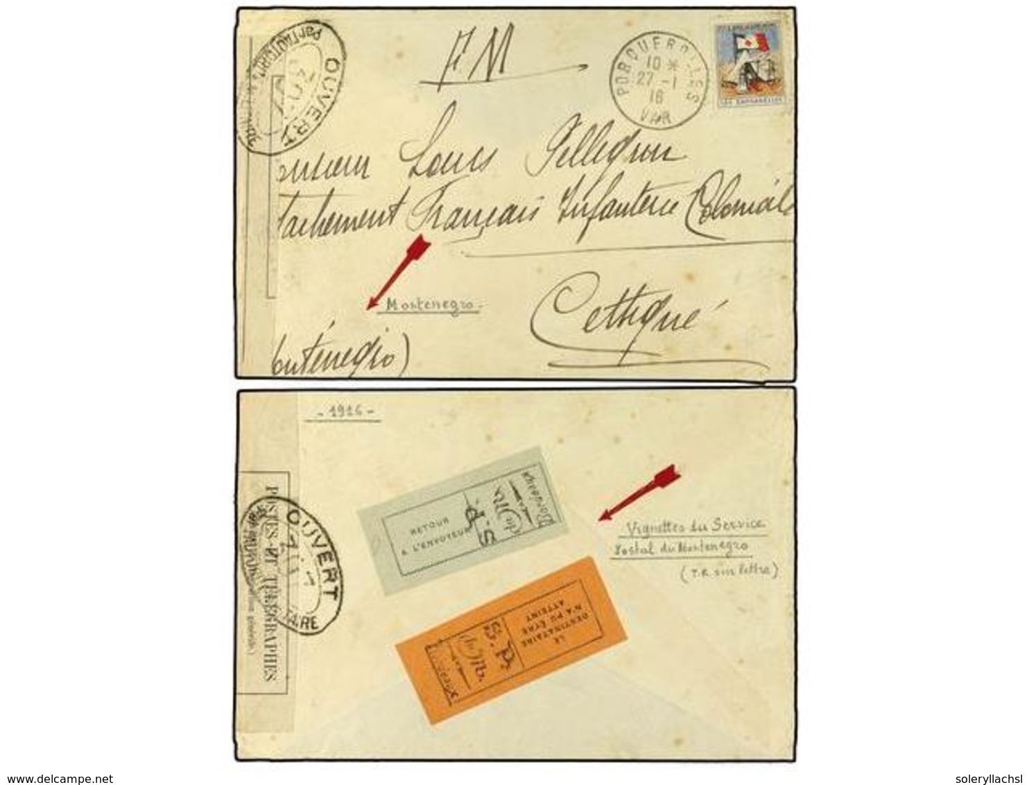 4182 MONTENEGRO. 1916. Military Mail Envelope From FRANCE To CETHQUE Endorsed F.M. (French Military) With Les Dardanelle - Sonstige & Ohne Zuordnung