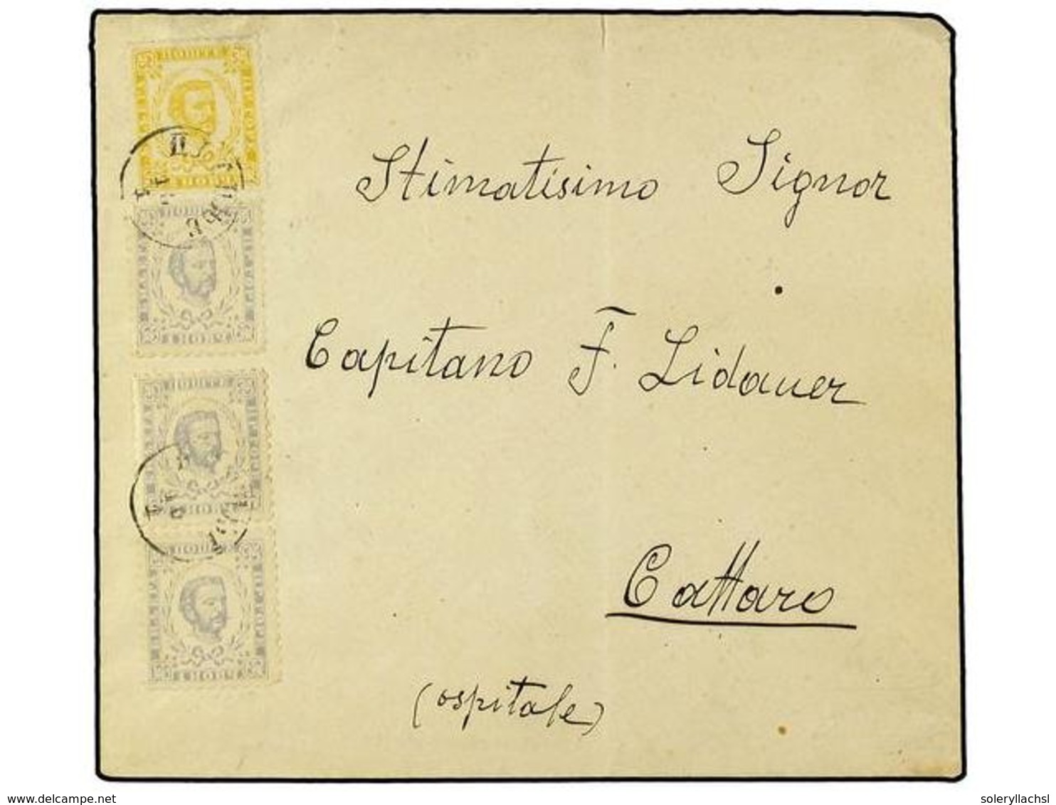 4183 MONTENEGRO. 1897. Cover To CATTARO Bearing <B>2 Nov.</B> Yellow, Fourth Printing, Along With Three <B>1 Nov. </B>gr - Sonstige & Ohne Zuordnung