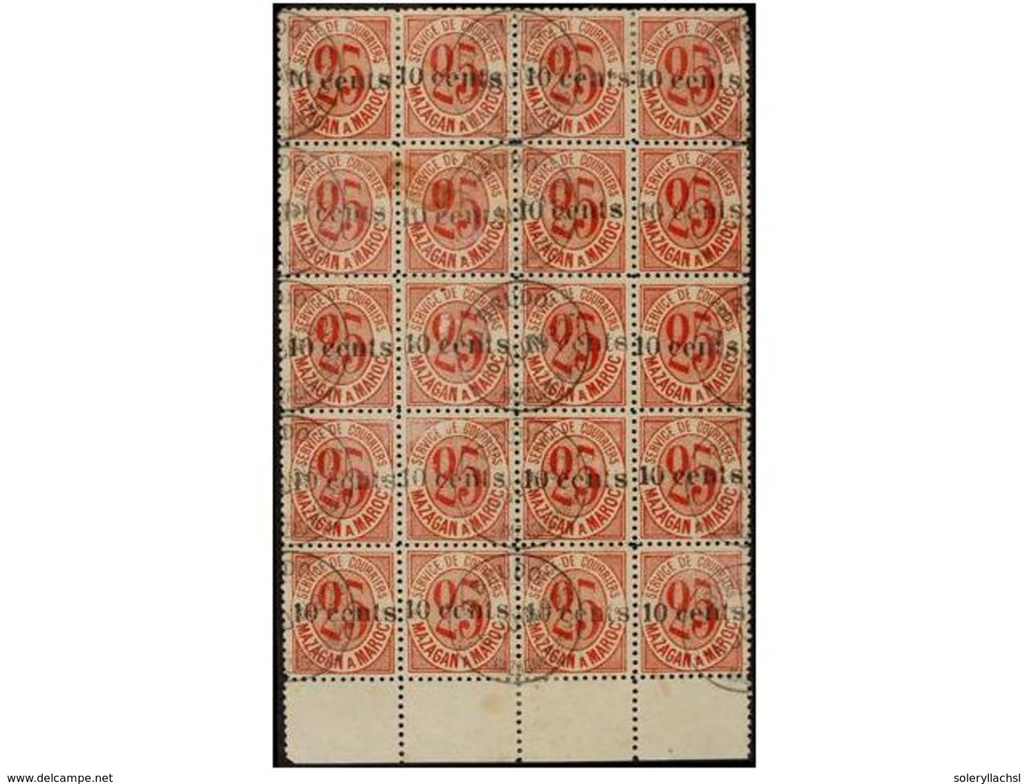 4186 ° MARRUECOS: CORREO LOCAL. Yv.45 (20). MAZAGAN A MARRAKESCH. <B>10 Cents. S. 25 Cts.</B> Rojo. Bloque De 20 Sellos, - Sonstige & Ohne Zuordnung