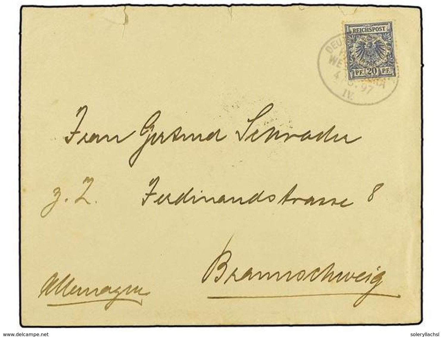 4187 MARRUECOS ALEMAN. 1897 (Aug 4). Cover From SAFFI To BREMEN With Toned <B>20pf.</B> Ultramarine Tied By Oval <B>DEUT - Other & Unclassified